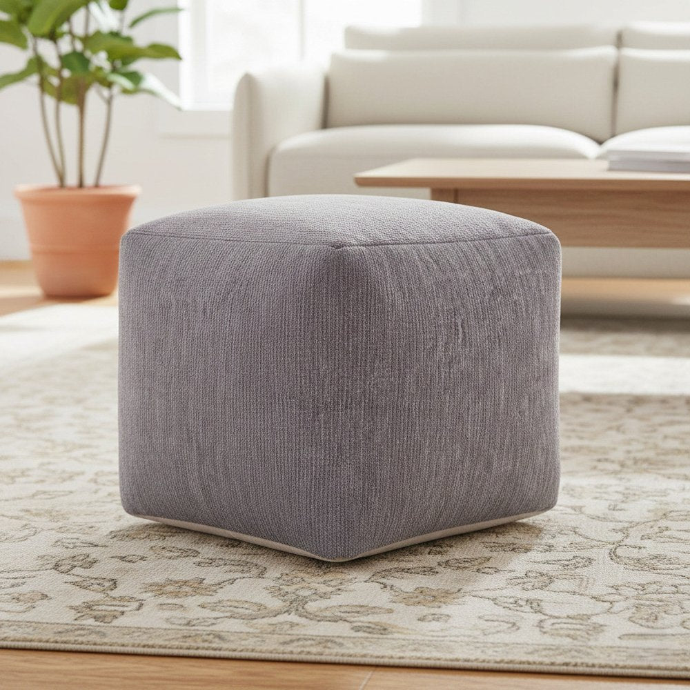 18" Ivory Chenille Cube Pouf Ottoman
