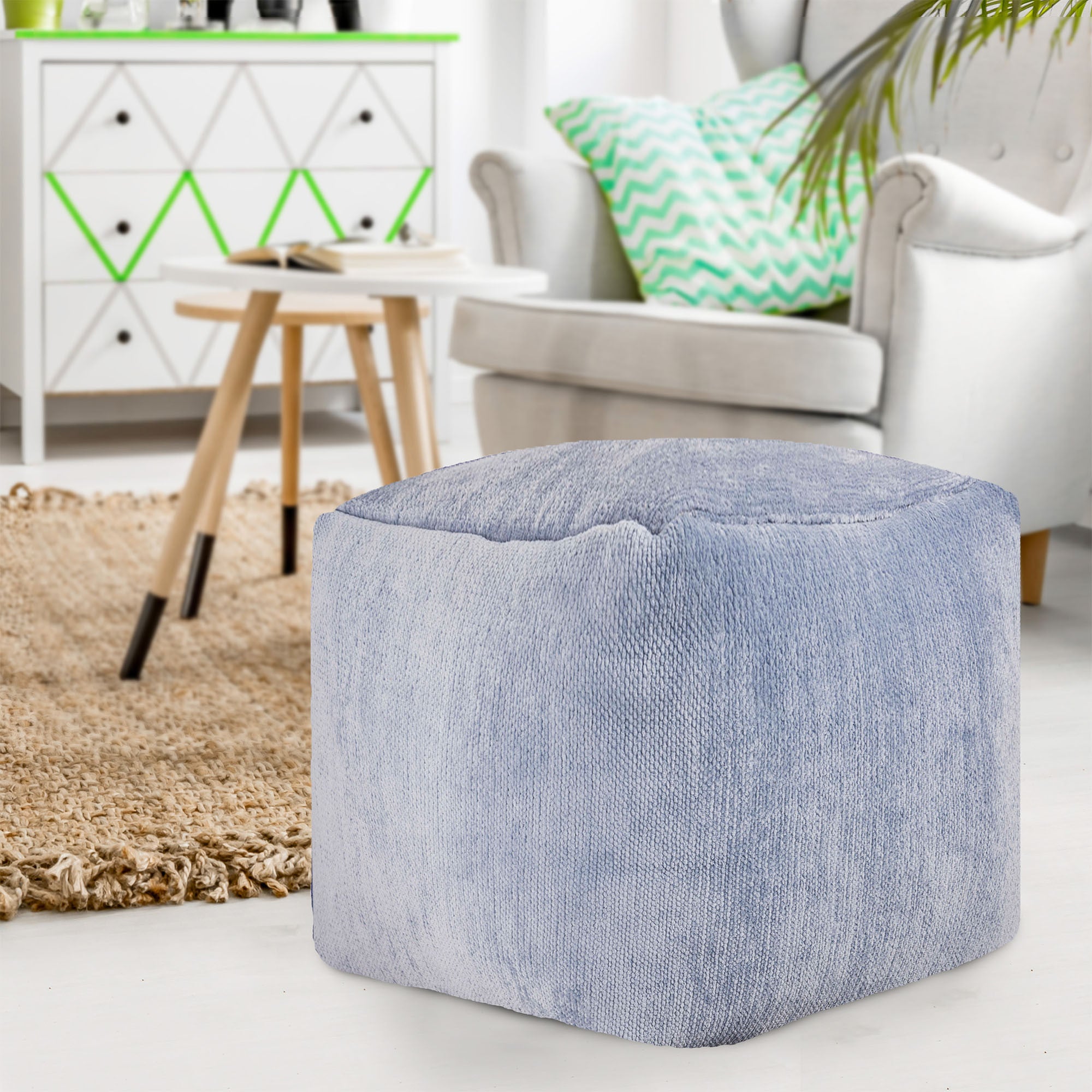 18" Ivory Chenille Cube Pouf Ottoman