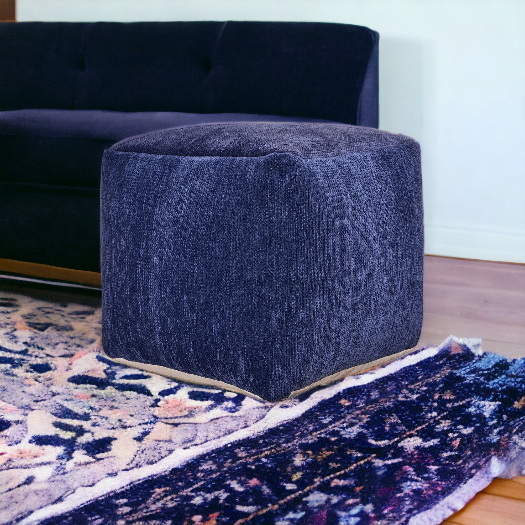 18" Ivory Chenille Cube Pouf Ottoman