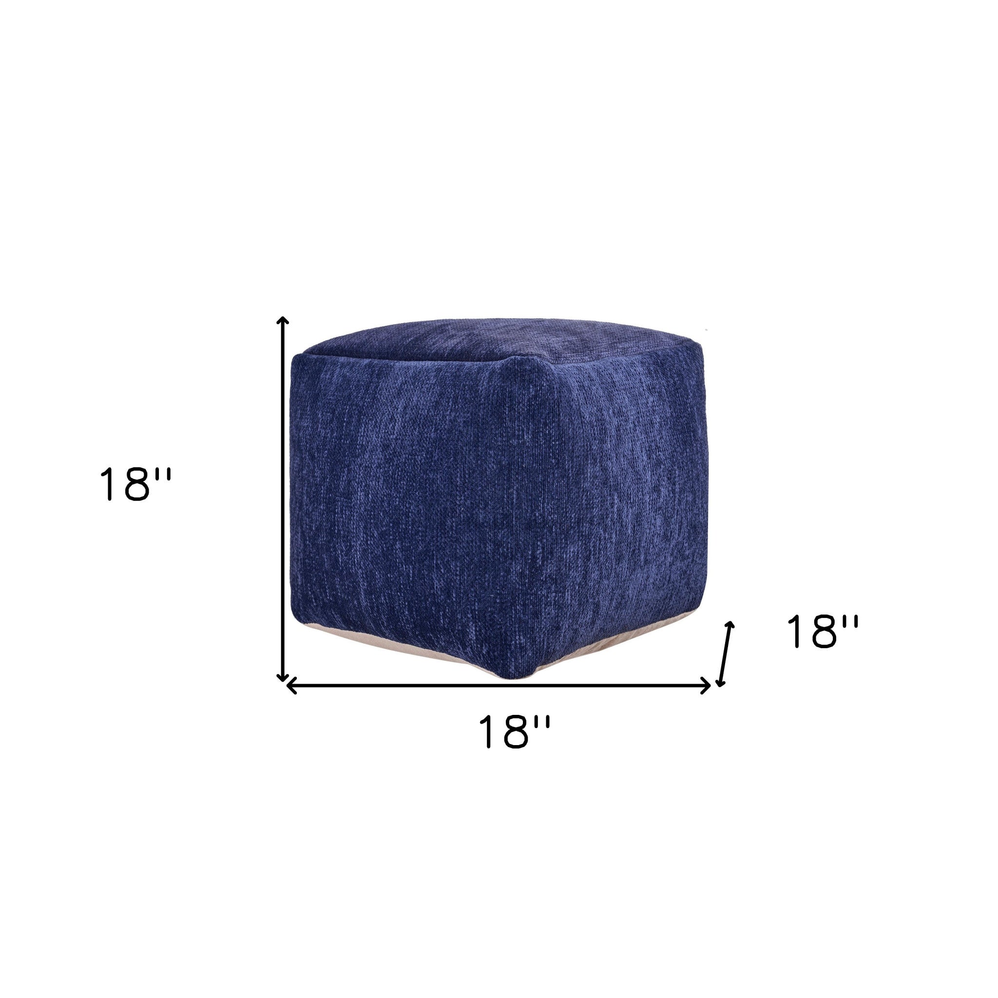 18" Blue Chenille Cube Pouf Ottoman