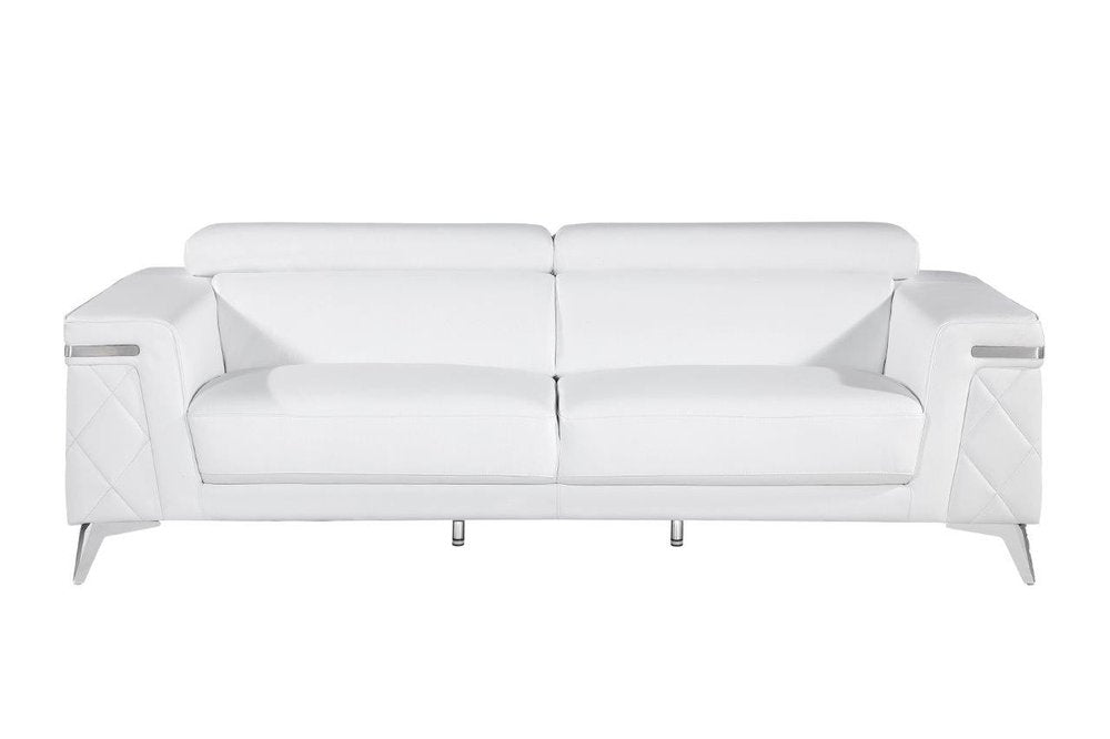 89" Black Italian Leather Sofa With Silver Legs