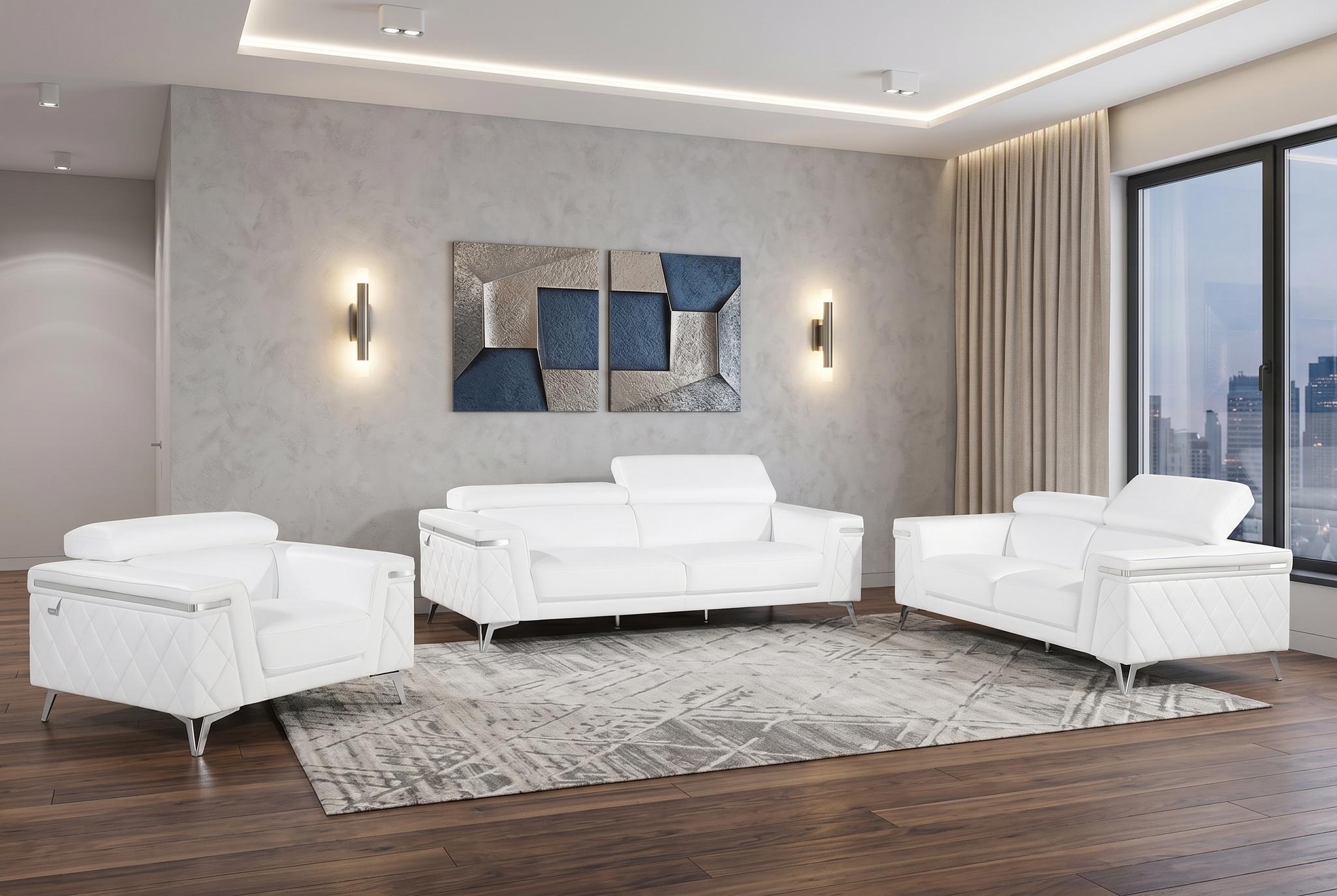 White Top Grain Leather Five Person Seating Set