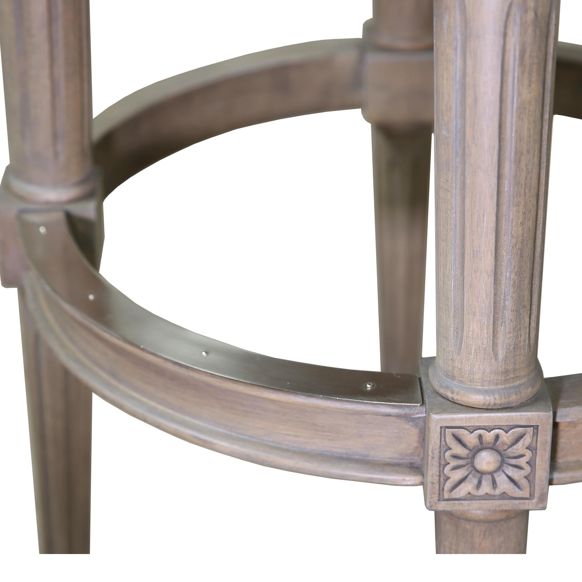 30" Gray Linen And Solid Wood Bar Height Swivel Bar Chair