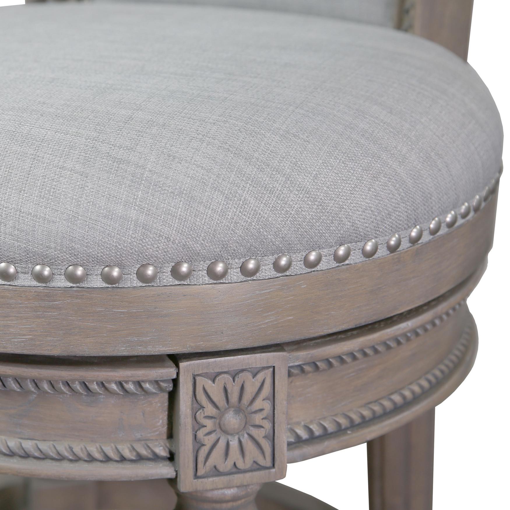 25" Gray Fabric And Solid Wood Counter Height Swivel Bar Chair