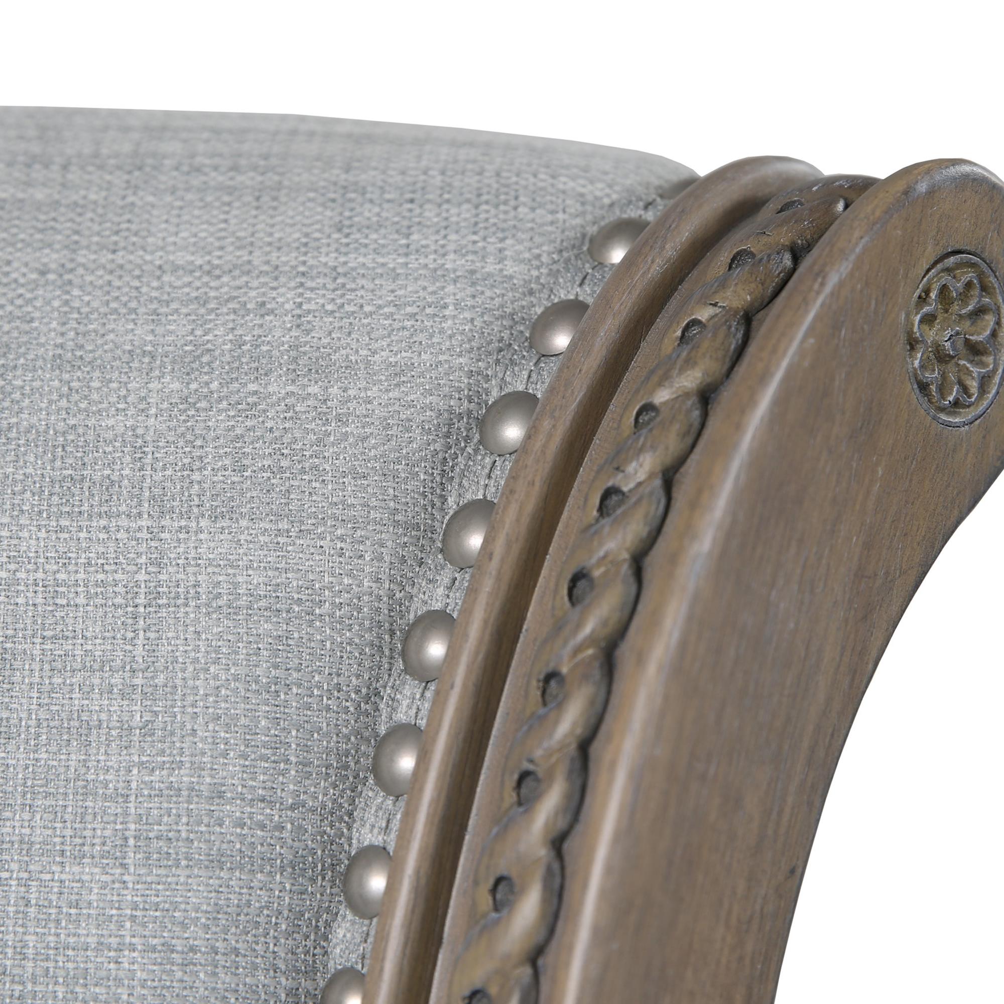 25" Gray Fabric And Solid Wood Counter Height Swivel Bar Chair