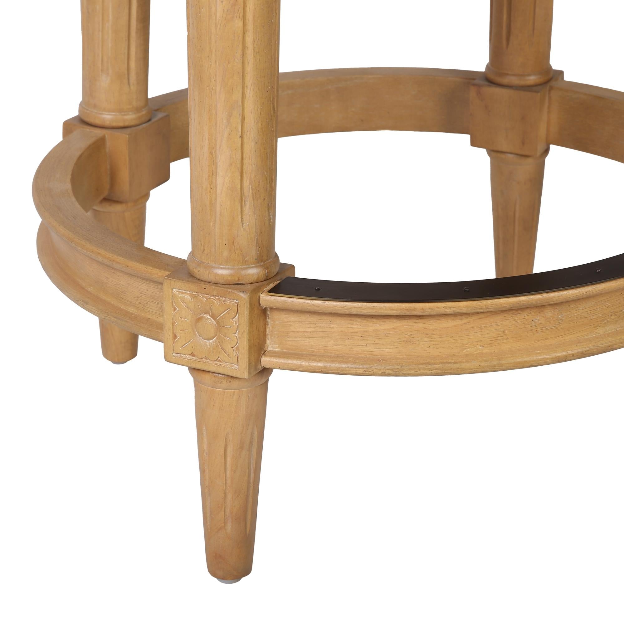 25" Beige And Natural Fabric And Solid Wood Counter Height Swivel Bar Chair