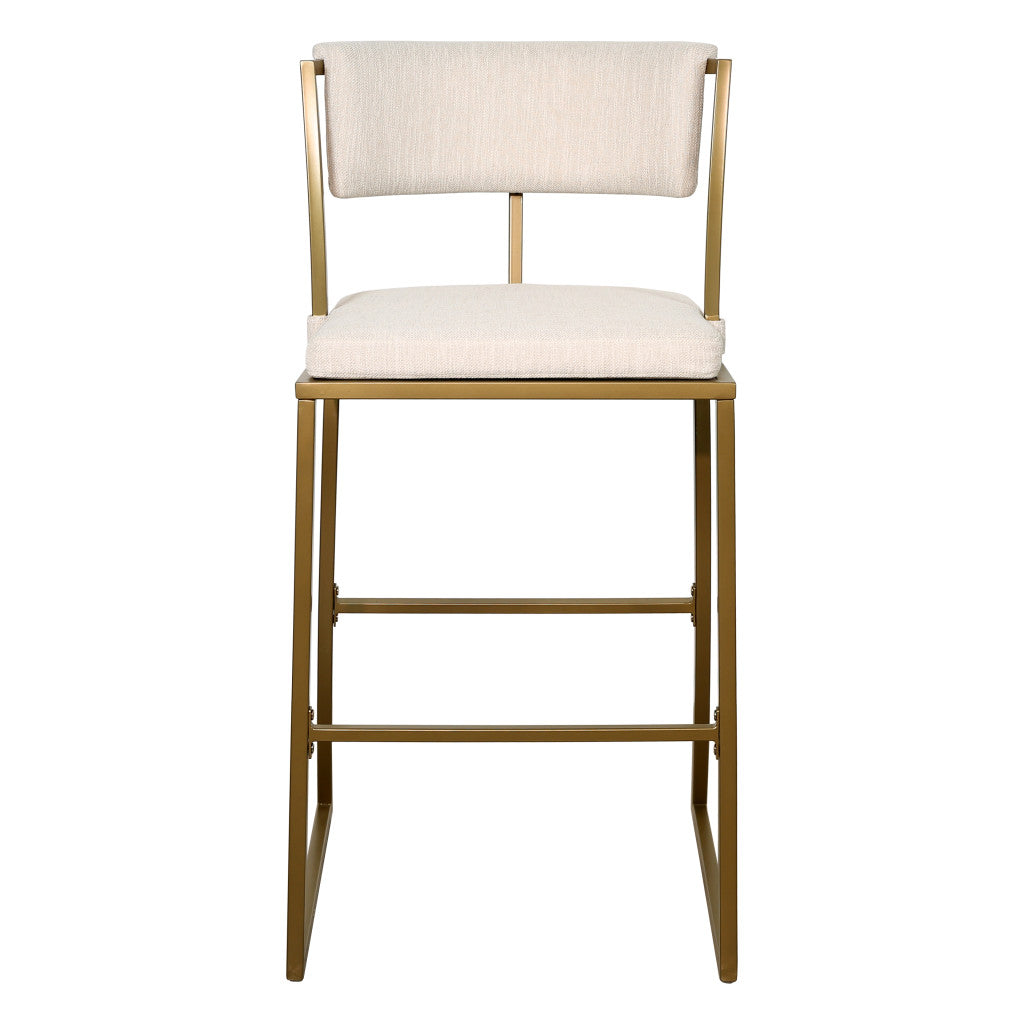 30" Beige And Antiqued Brass Steel Low Back Bar Height Bar Chair