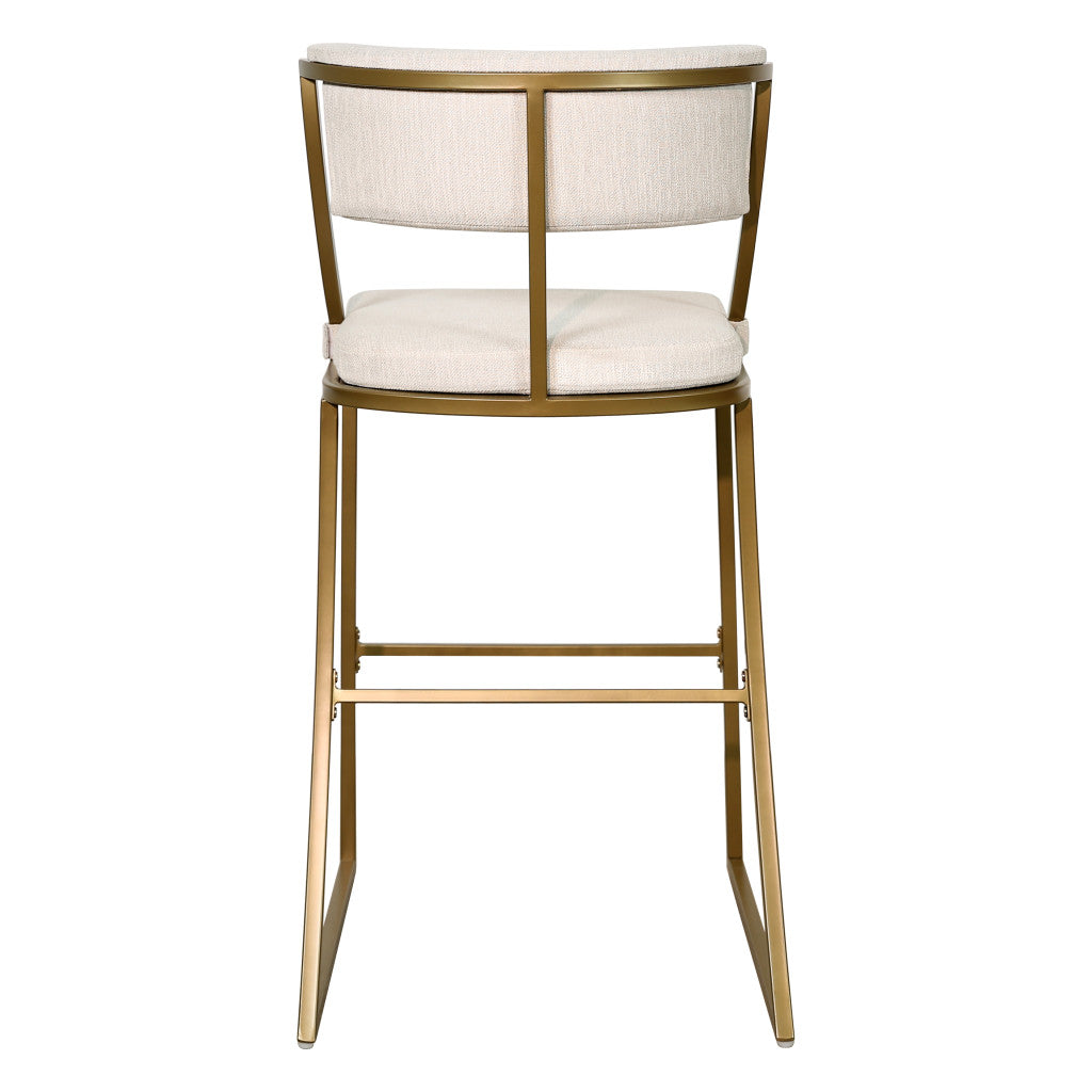 30" Beige And Antiqued Brass Steel Low Back Bar Height Bar Chair