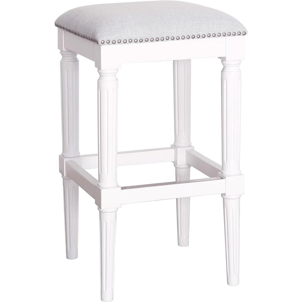 31" Light Gray And White Fabric And Solid Wood Backless Bar Height Bar Chair
