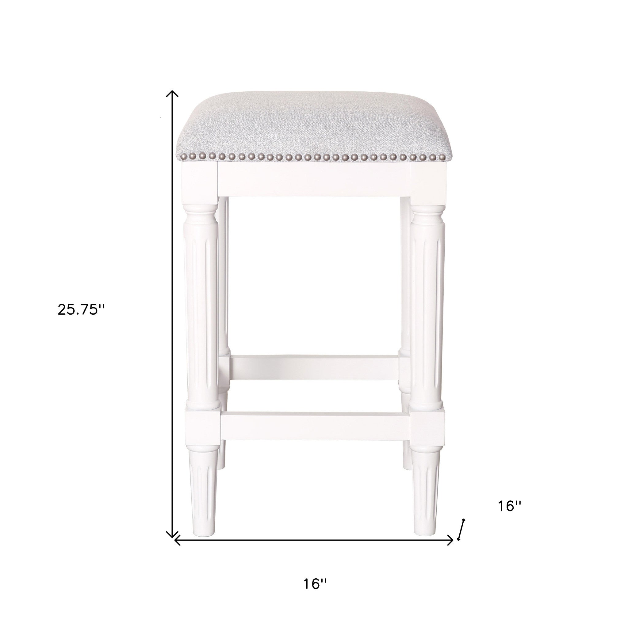 27" Gray And Antiqued White Fabric And Solid Wood Backless Counter Height Bar Chair