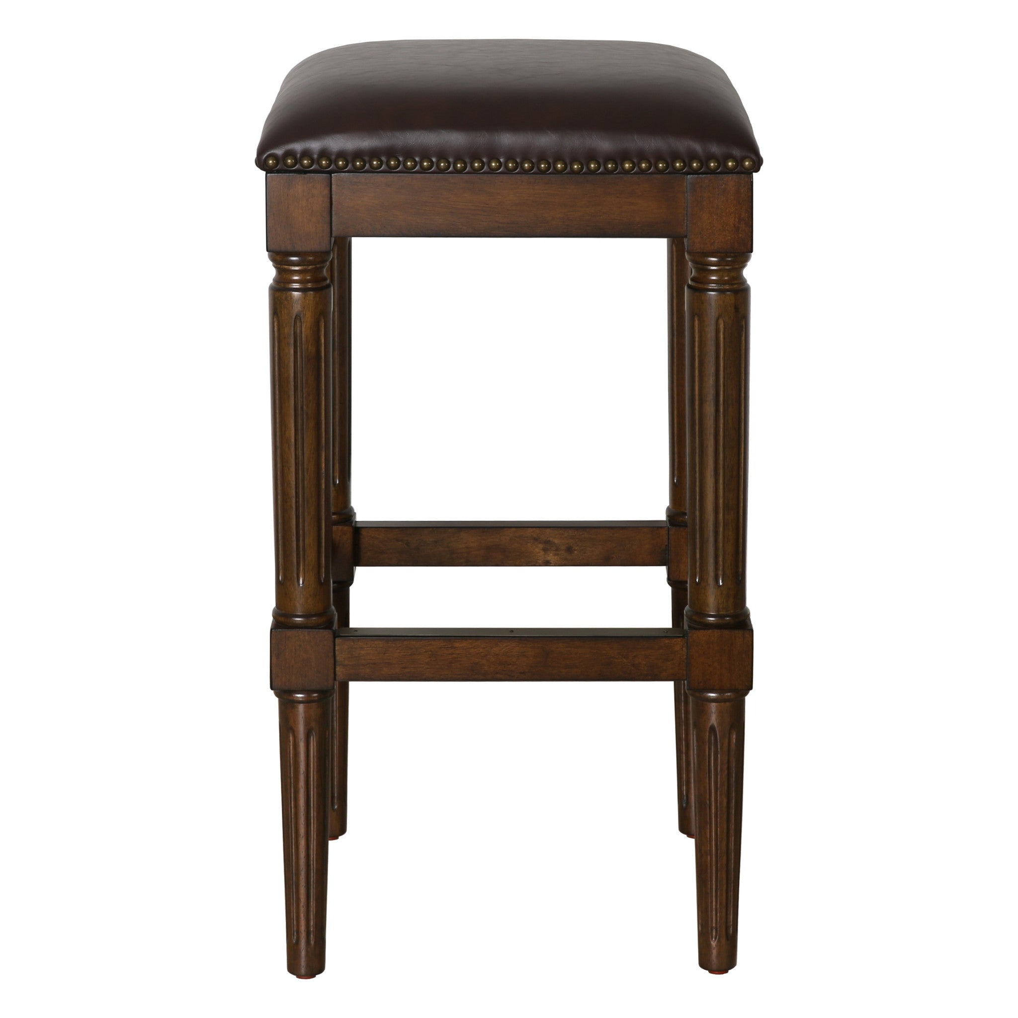 31" Brown And Dark Brown Solid Wood Backless Bar Height Bar Chair