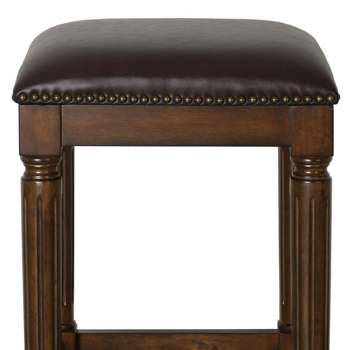31" Brown And Dark Brown Fabric And Solid Wood Backless Bar Height Bar Chair
