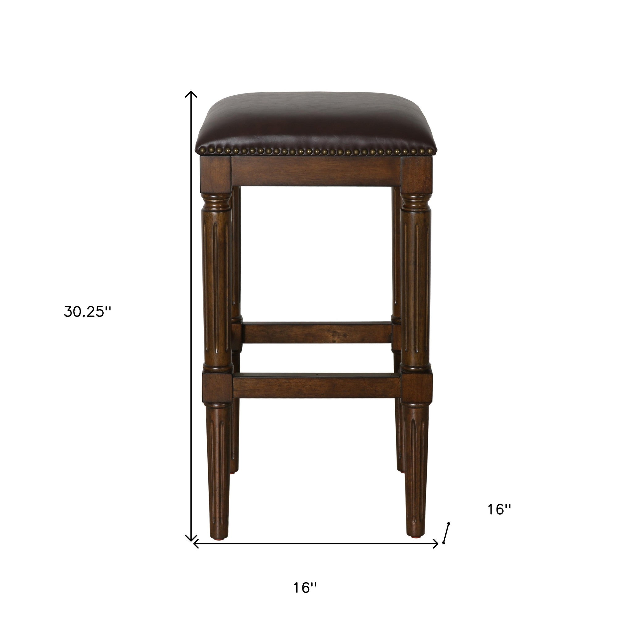 31" Brown And Dark Brown Solid Wood Backless Bar Height Bar Chair