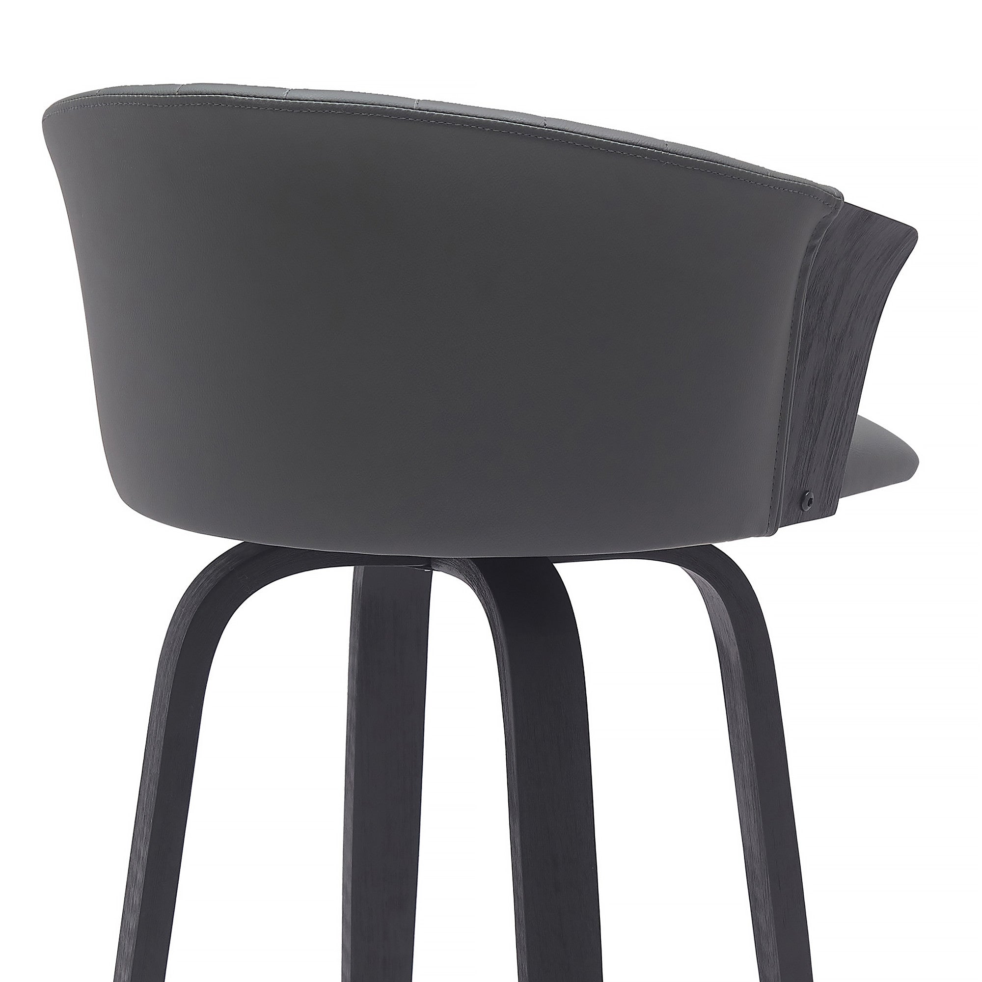 26" Gray And Black Faux Leather And Fabric And Wood Counter Height Swivel Bar Chair