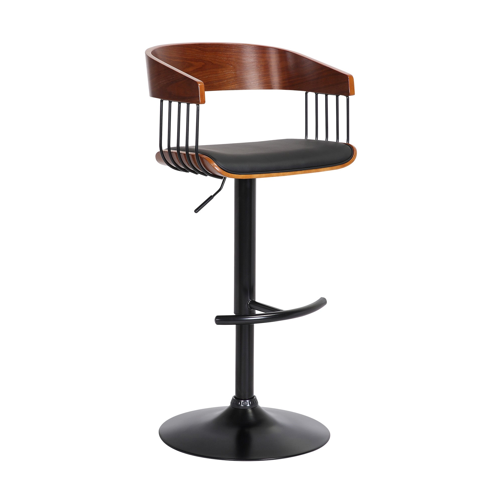 Black Faux Leather And Fabric And Metal Adjustable Height Swivel Bar Chair