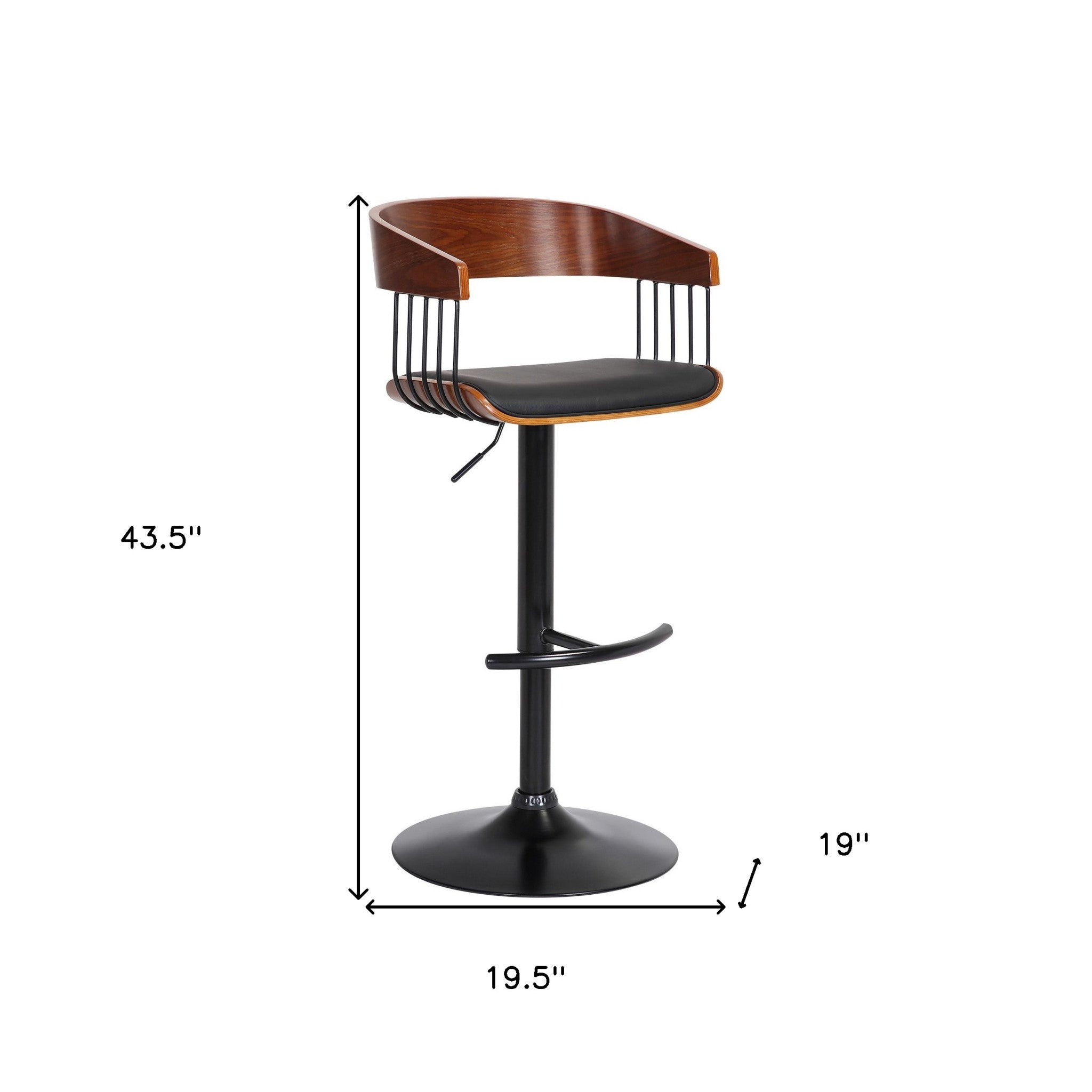 Black Faux Leather And Fabric And Metal Adjustable Height Swivel Bar Chair