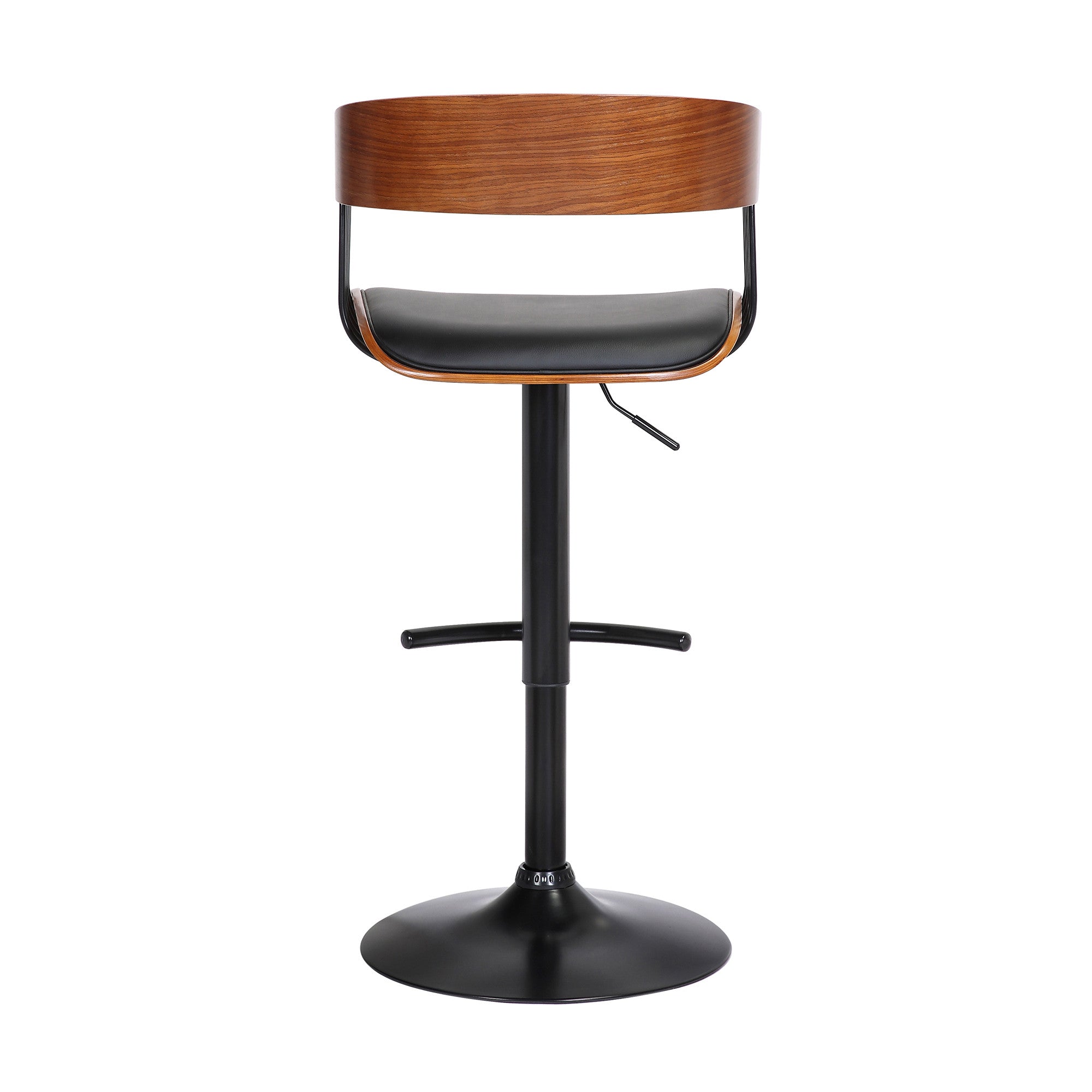 Black Faux Leather And Fabric And Metal Adjustable Height Swivel Bar Chair