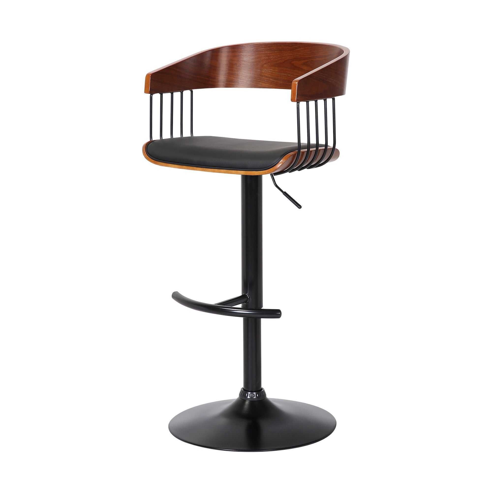 Black Faux Leather And Fabric And Metal Adjustable Height Swivel Bar Chair
