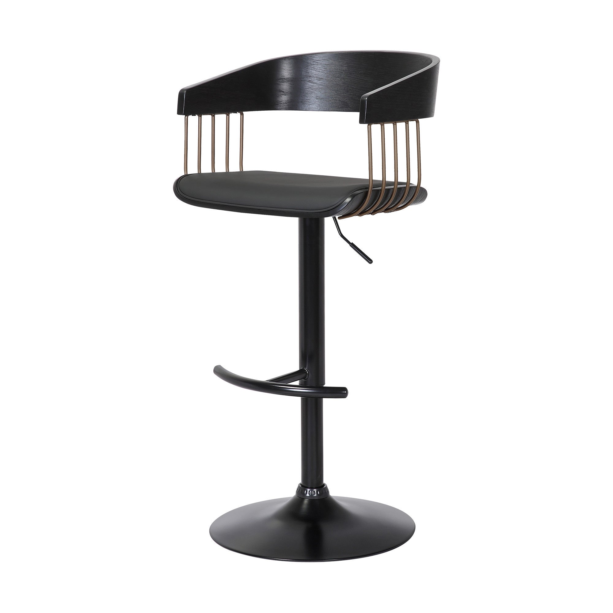 Black Faux Leather And Fabric And Metal Adjustable Height Swivel Bar Chair