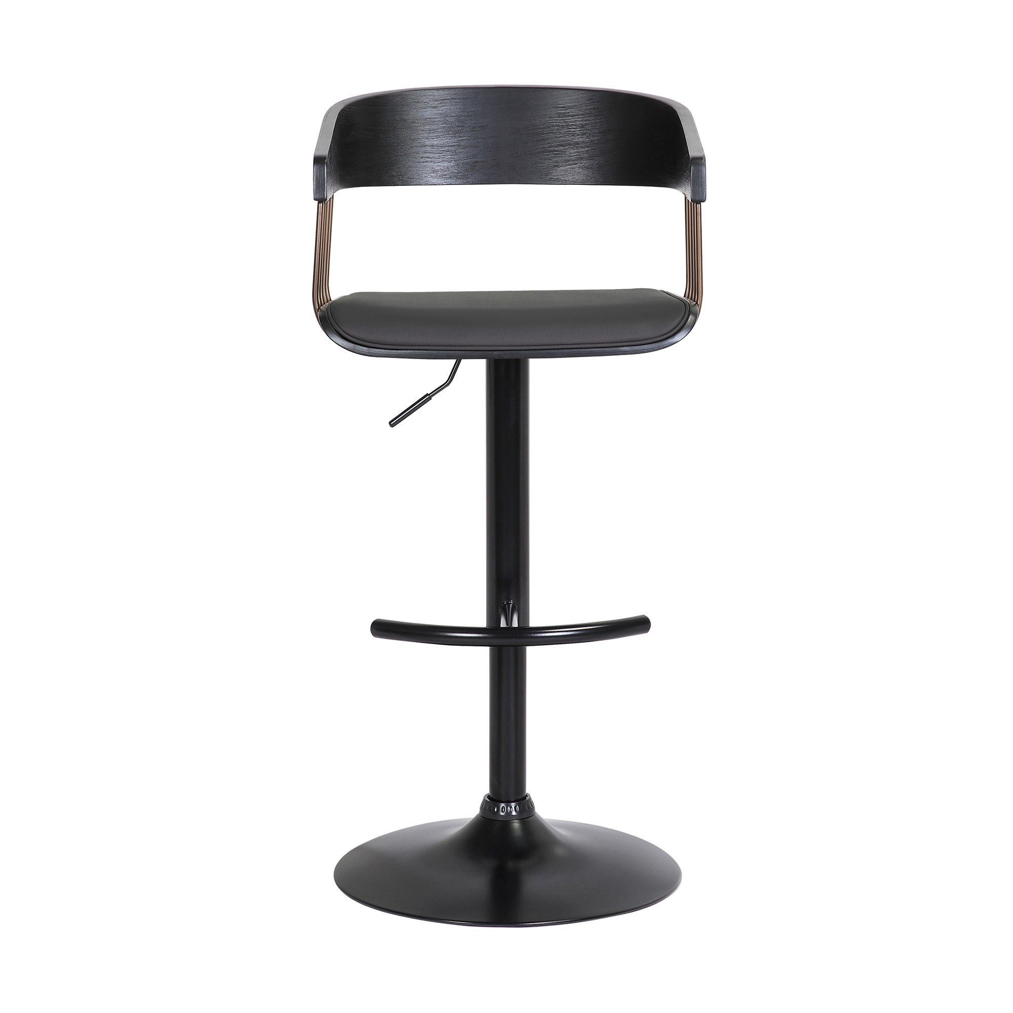 Black Faux Leather And Fabric And Metal Adjustable Height Swivel Bar Chair