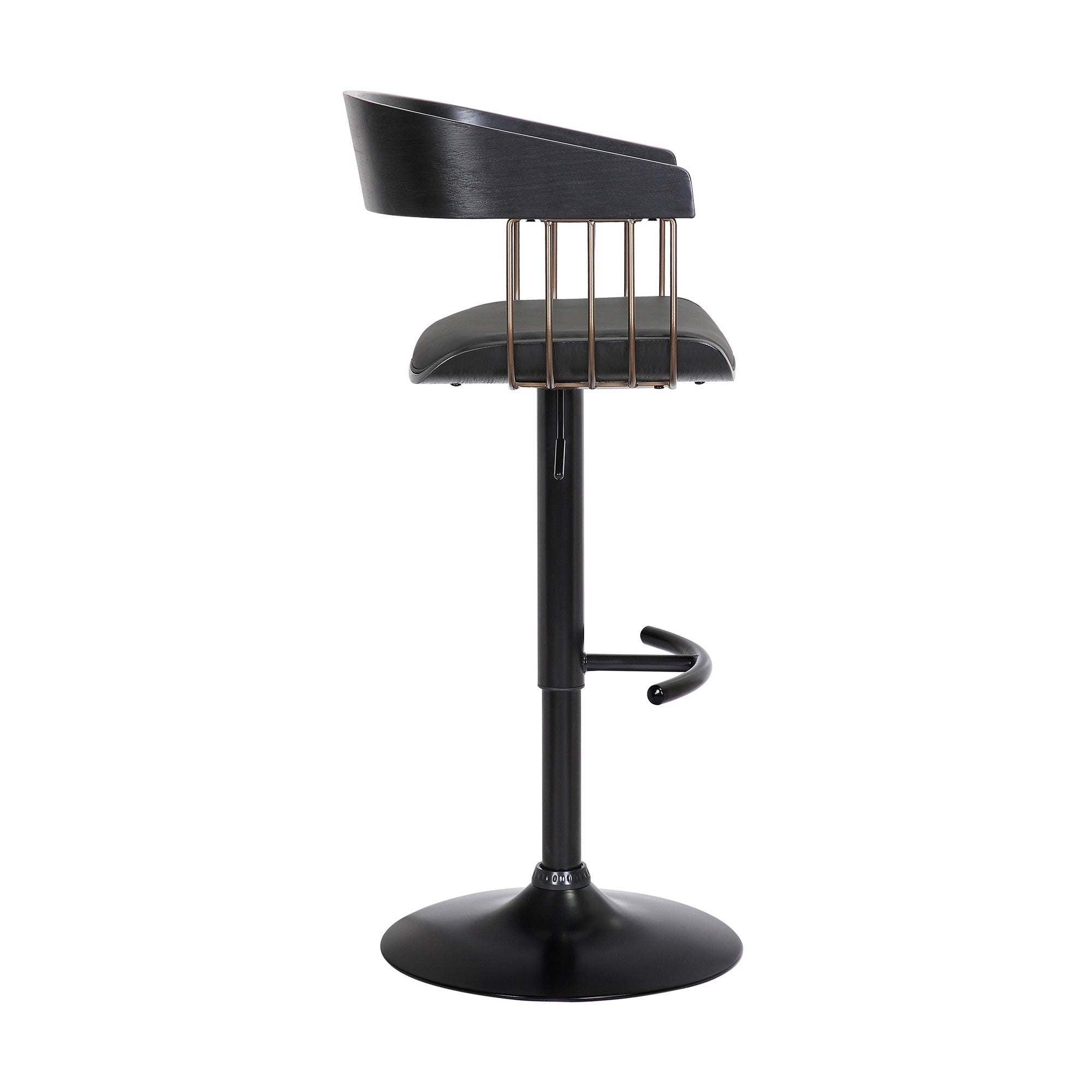 Black Faux Leather And Fabric And Metal Adjustable Height Swivel Bar Chair
