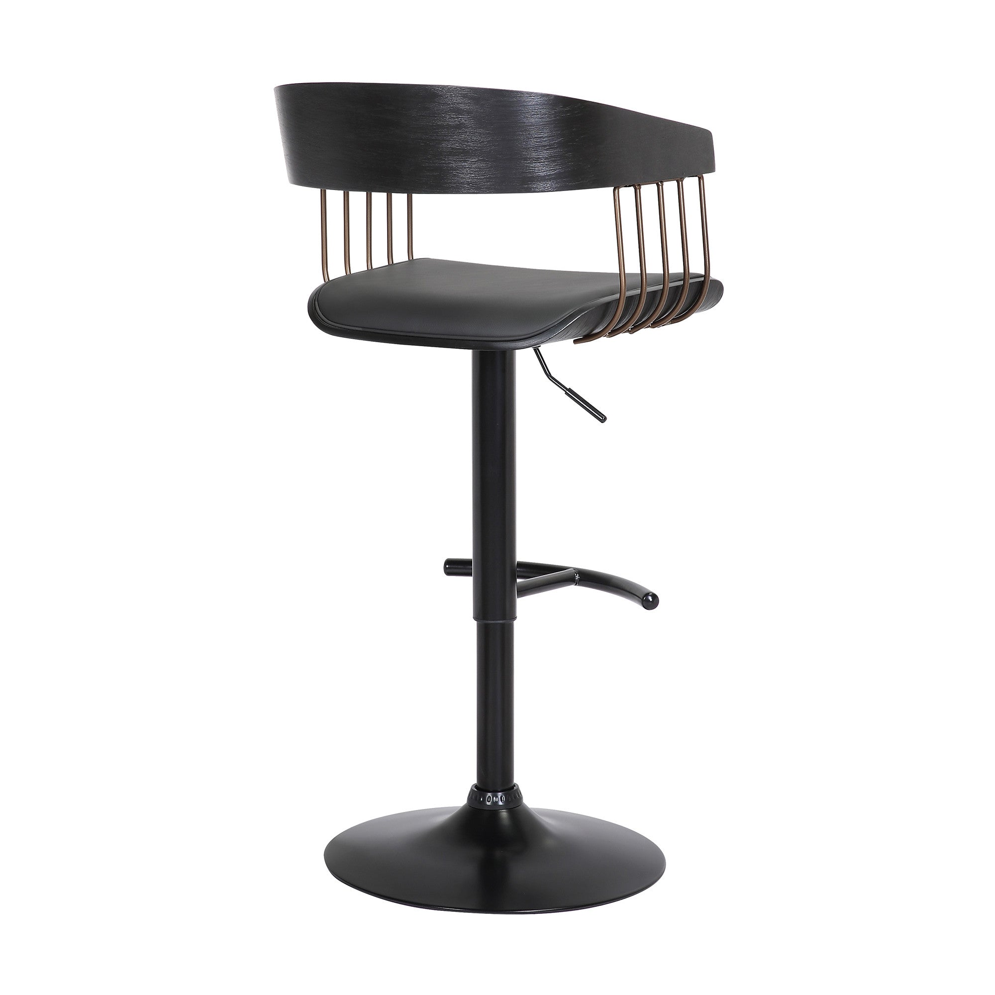 Black Faux Leather And Fabric And Metal Adjustable Height Swivel Bar Chair
