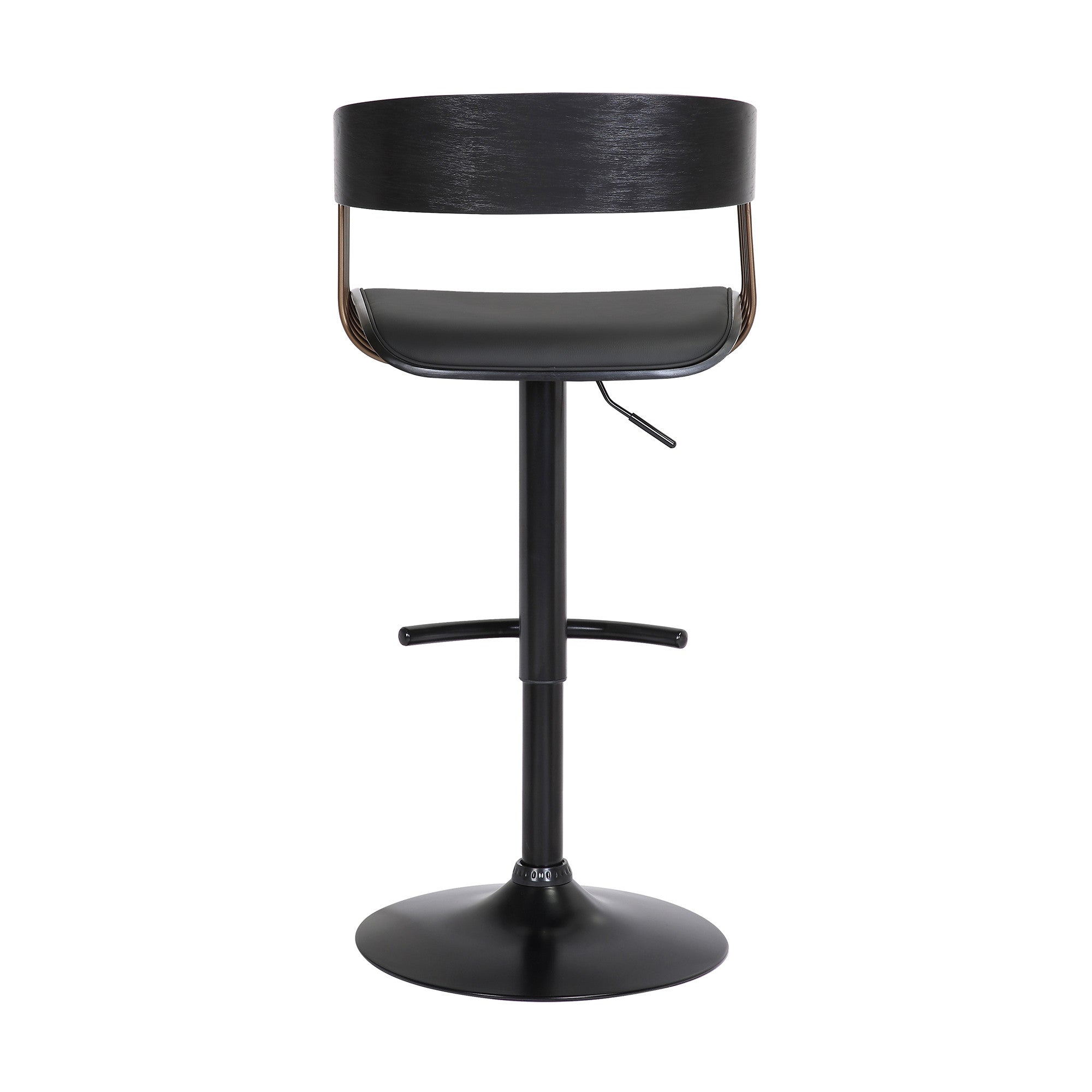 Black Faux Leather And Fabric And Metal Adjustable Height Swivel Bar Chair