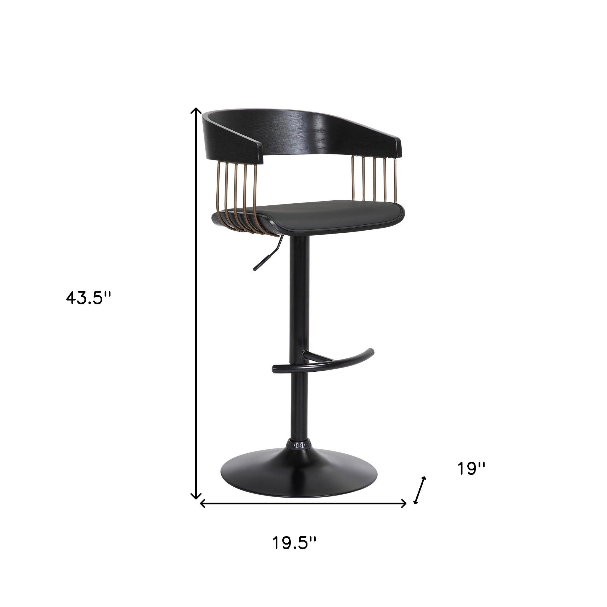 Black Faux Leather And Fabric And Metal Adjustable Height Swivel Bar Chair