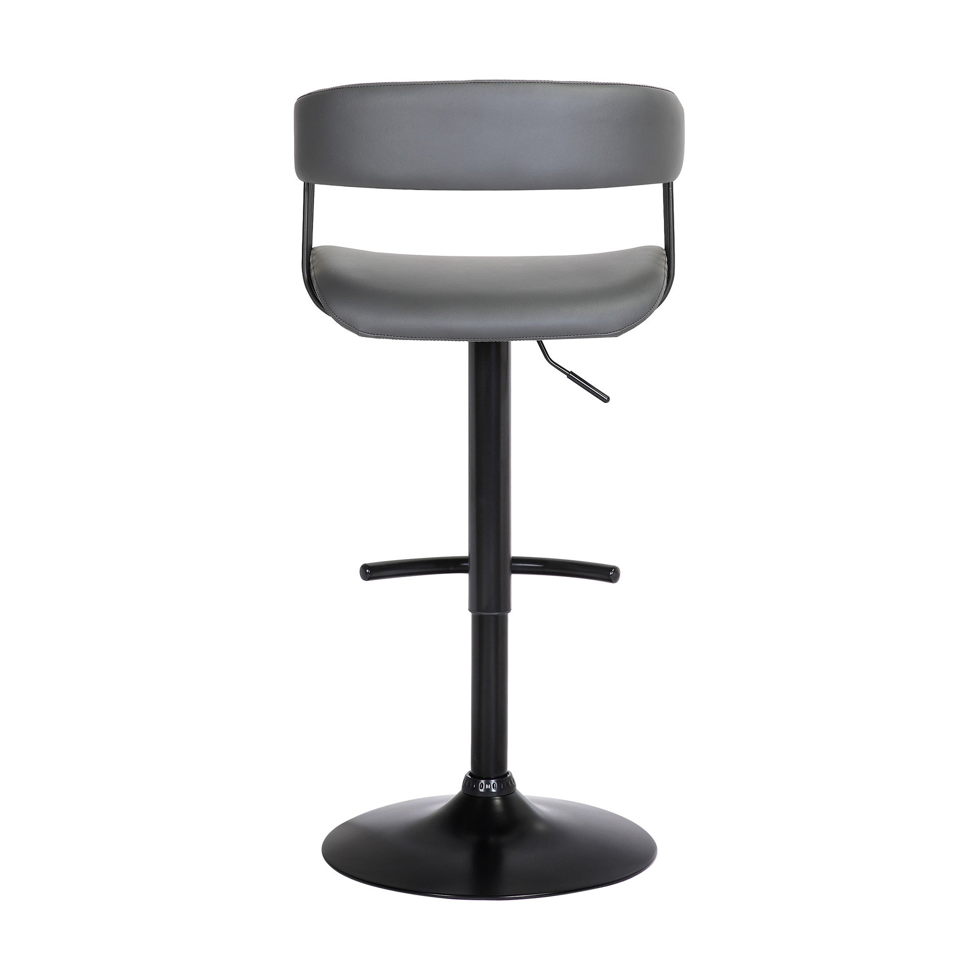 Gray And Black Faux Leather And Fabric And Metal Adjustable Height Swivel Bar Chair