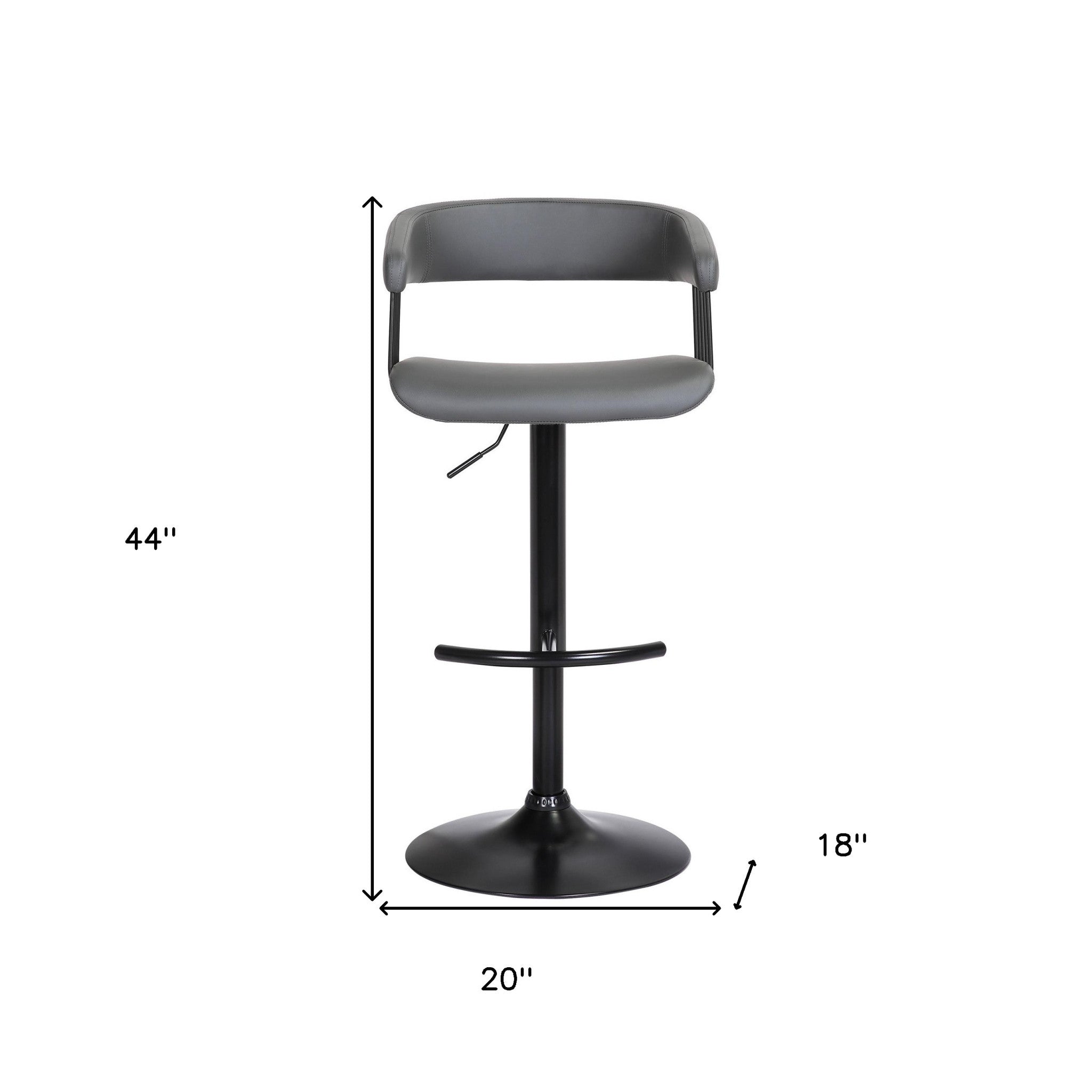 Gray And Black Faux Leather And Fabric And Metal Adjustable Height Swivel Bar Chair