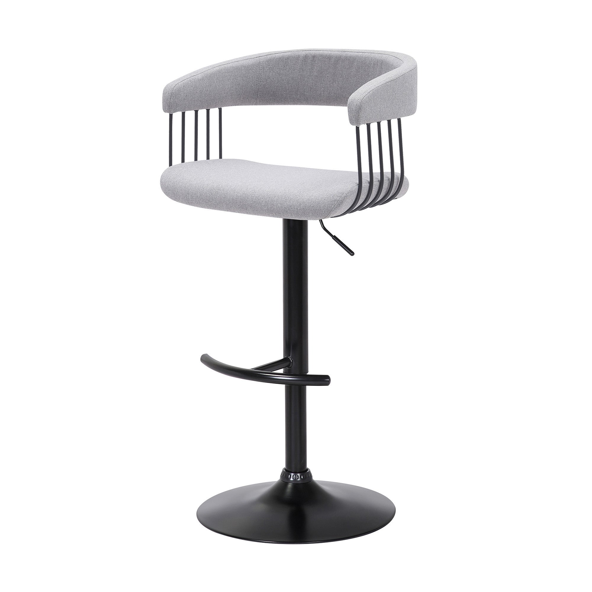 Light Gray And Black Fabric And Metal Adjustable Height Swivel Bar Chair