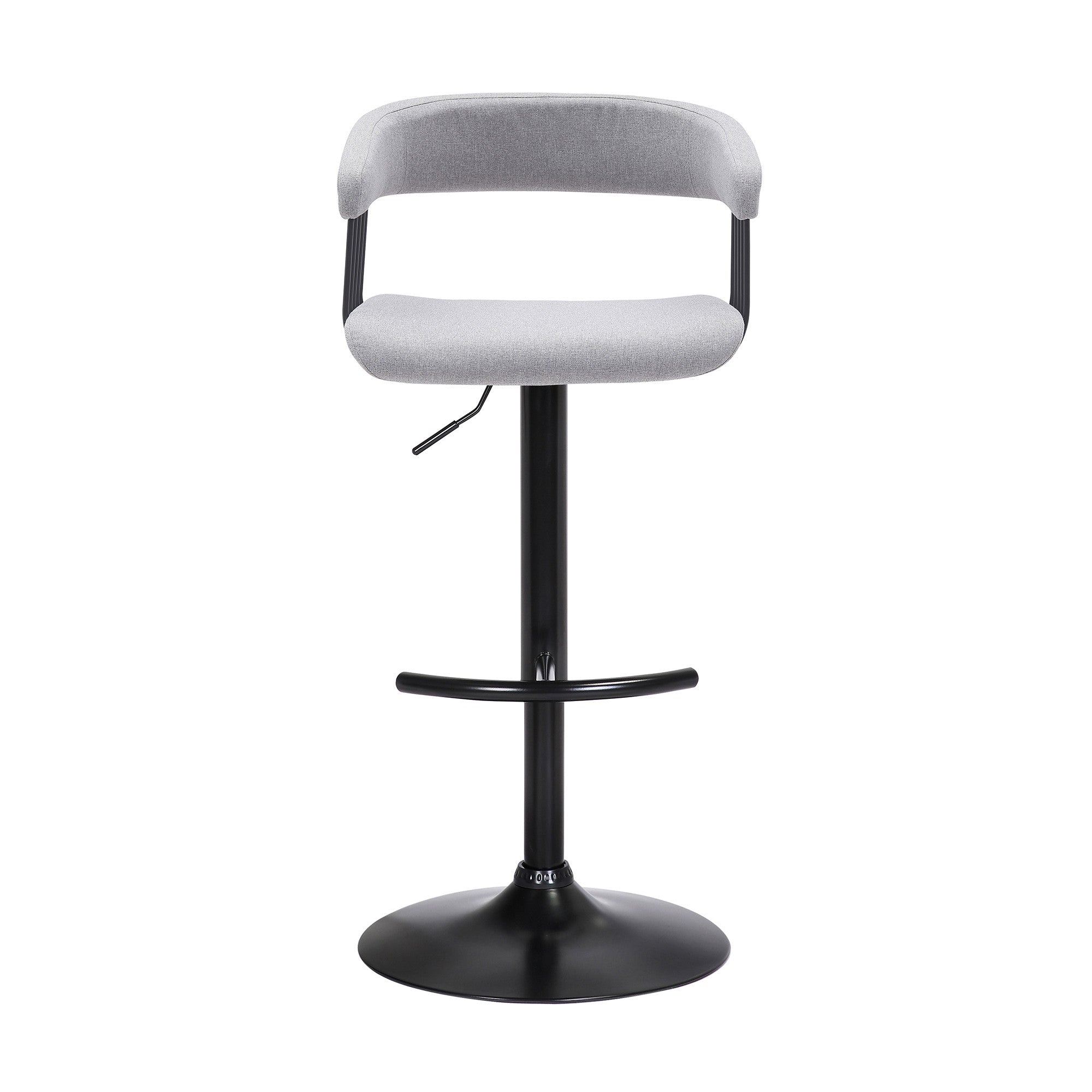 Light Gray And Black Fabric And Metal Adjustable Height Swivel Bar Chair
