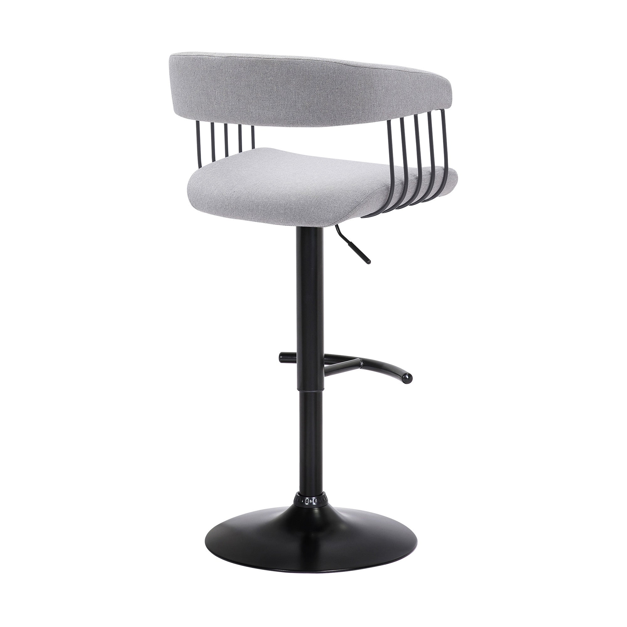 Light Gray And Black Fabric And Metal Adjustable Height Swivel Bar Chair