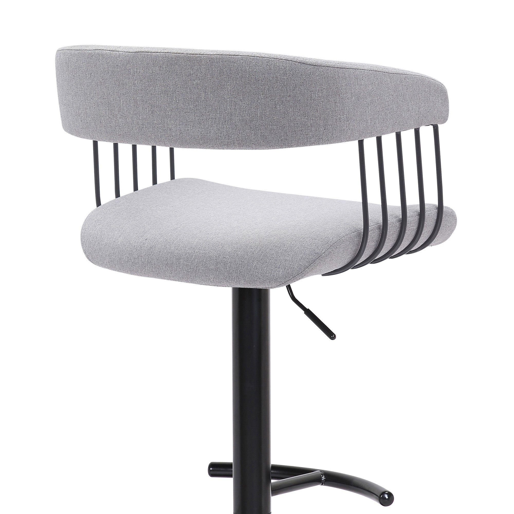 Light Gray And Black Fabric And Metal Adjustable Height Swivel Bar Chair