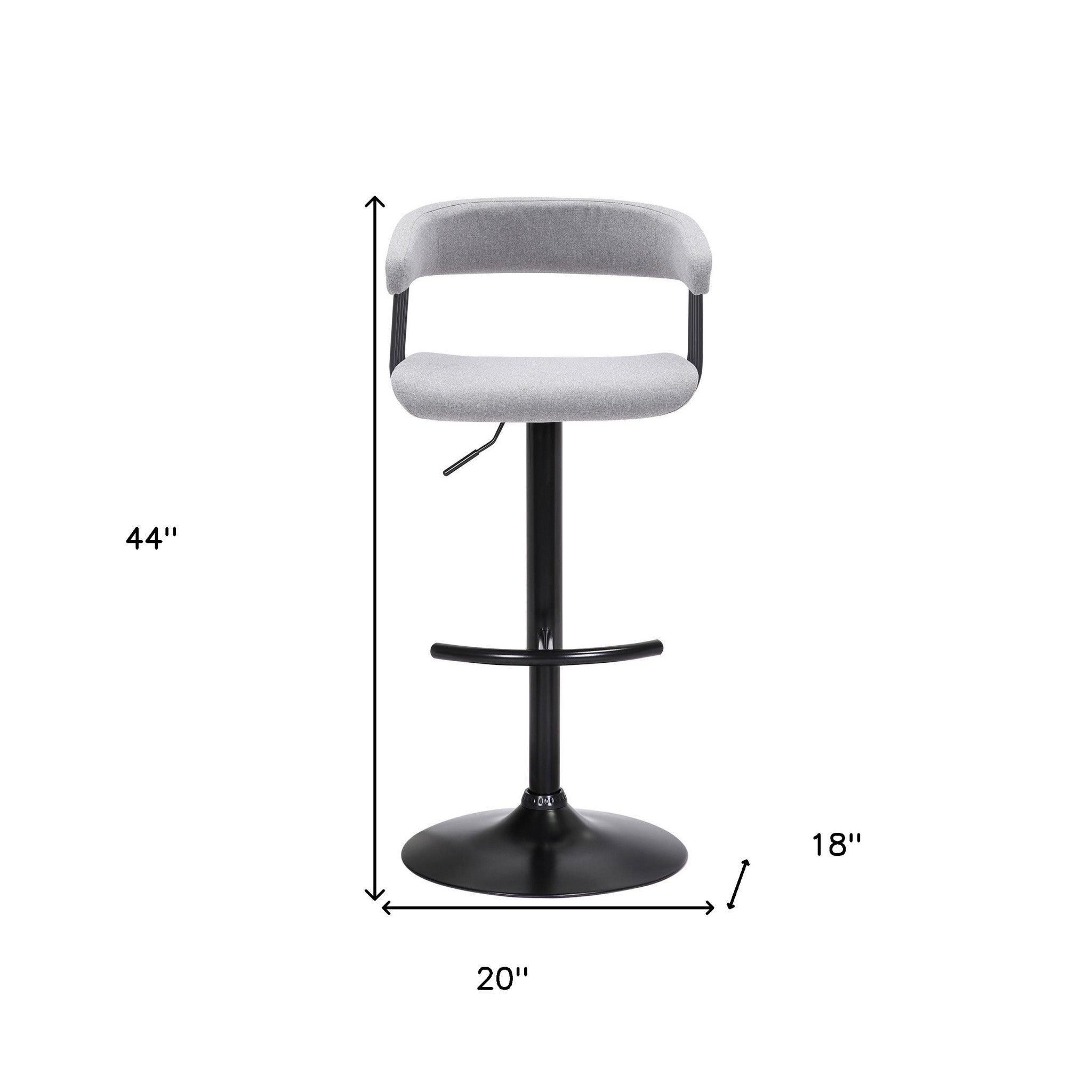 Light Gray And Black Fabric And Metal Adjustable Height Swivel Bar Chair
