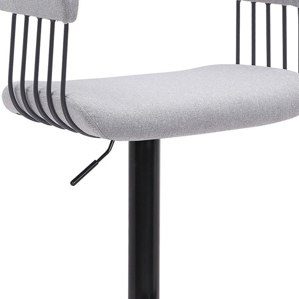 Light Gray And Black Fabric And Metal Adjustable Height Swivel Bar Chair