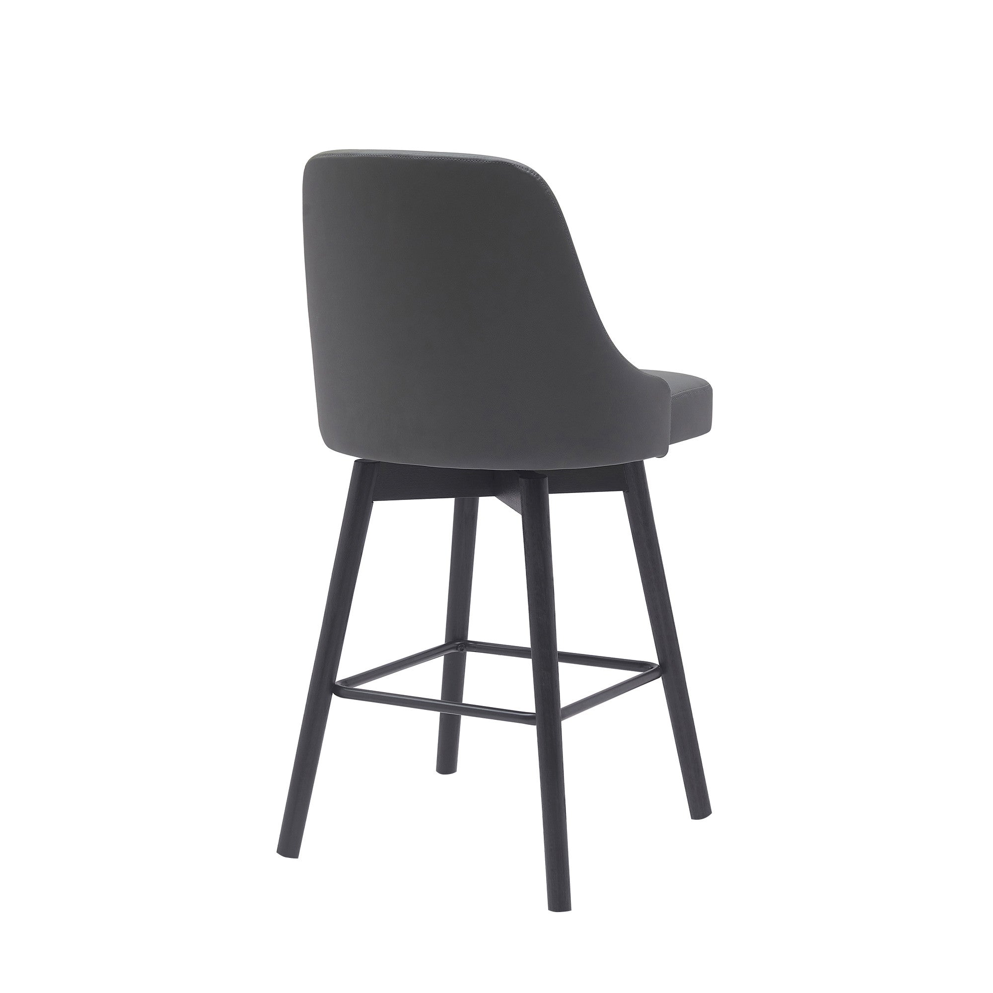 26" Gray And Black Faux Leather And Fabric And Solid Wood Counter Height Swivel Bar Chair