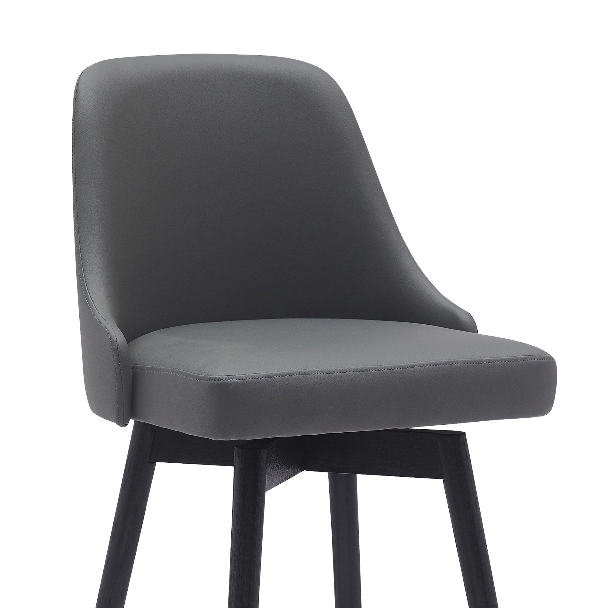 26" Gray And Black Faux Leather And Fabric And Solid Wood Counter Height Swivel Bar Chair