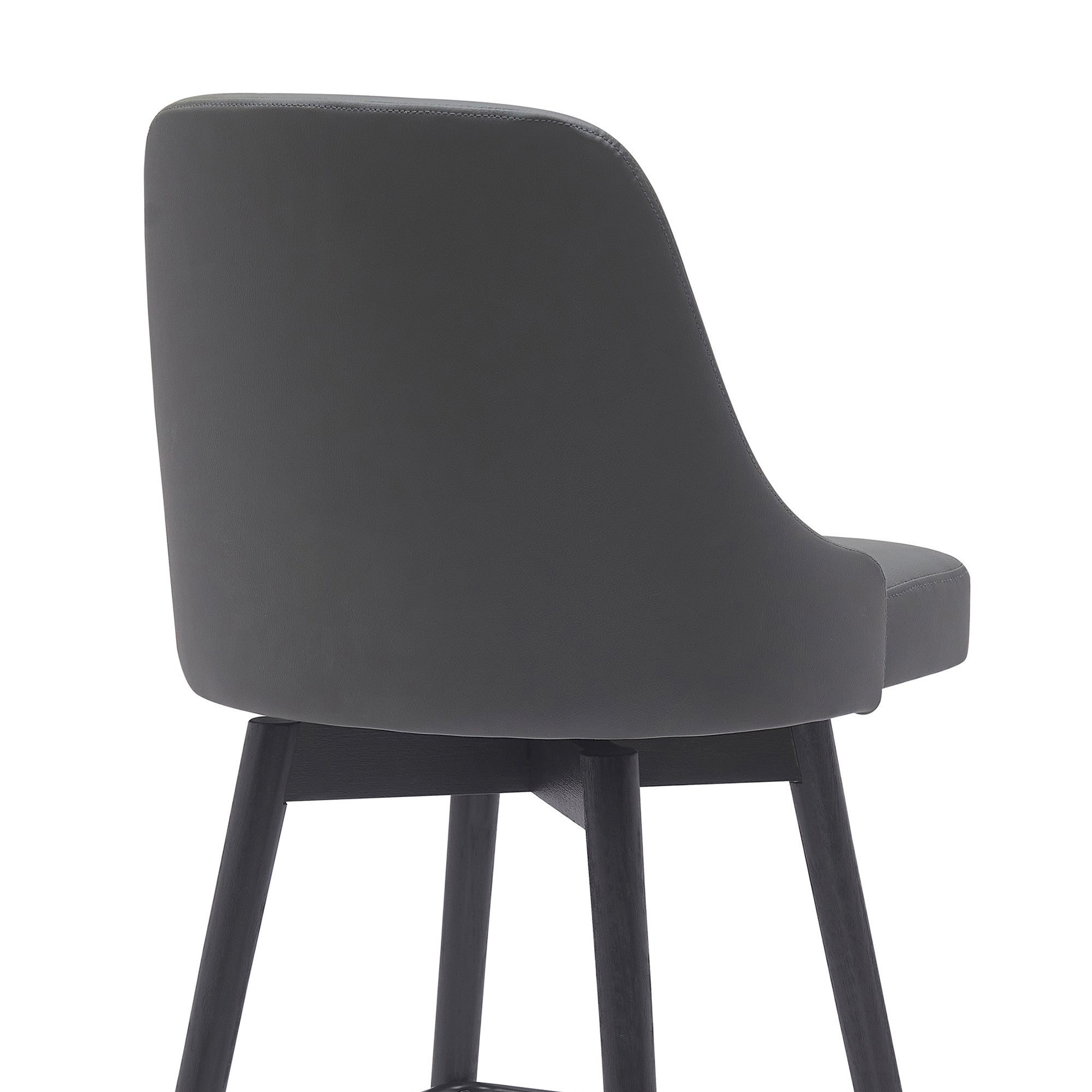 26" Gray And Black Faux Leather And Fabric And Solid Wood Counter Height Swivel Bar Chair