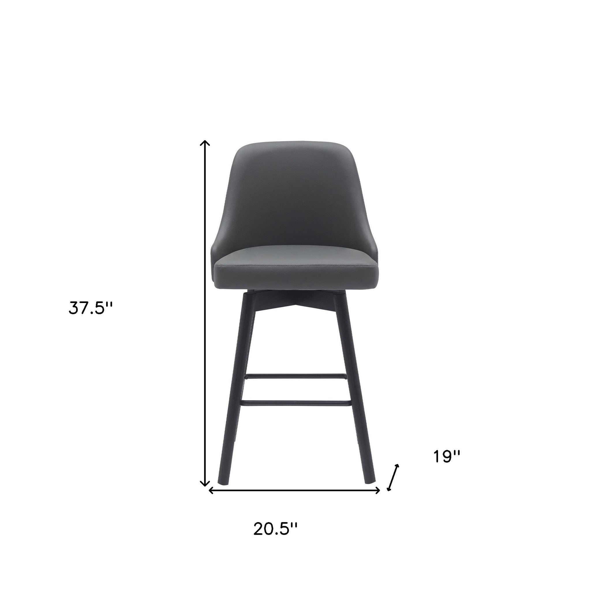26" Gray And Black Faux Leather And Fabric And Solid Wood Counter Height Swivel Bar Chair