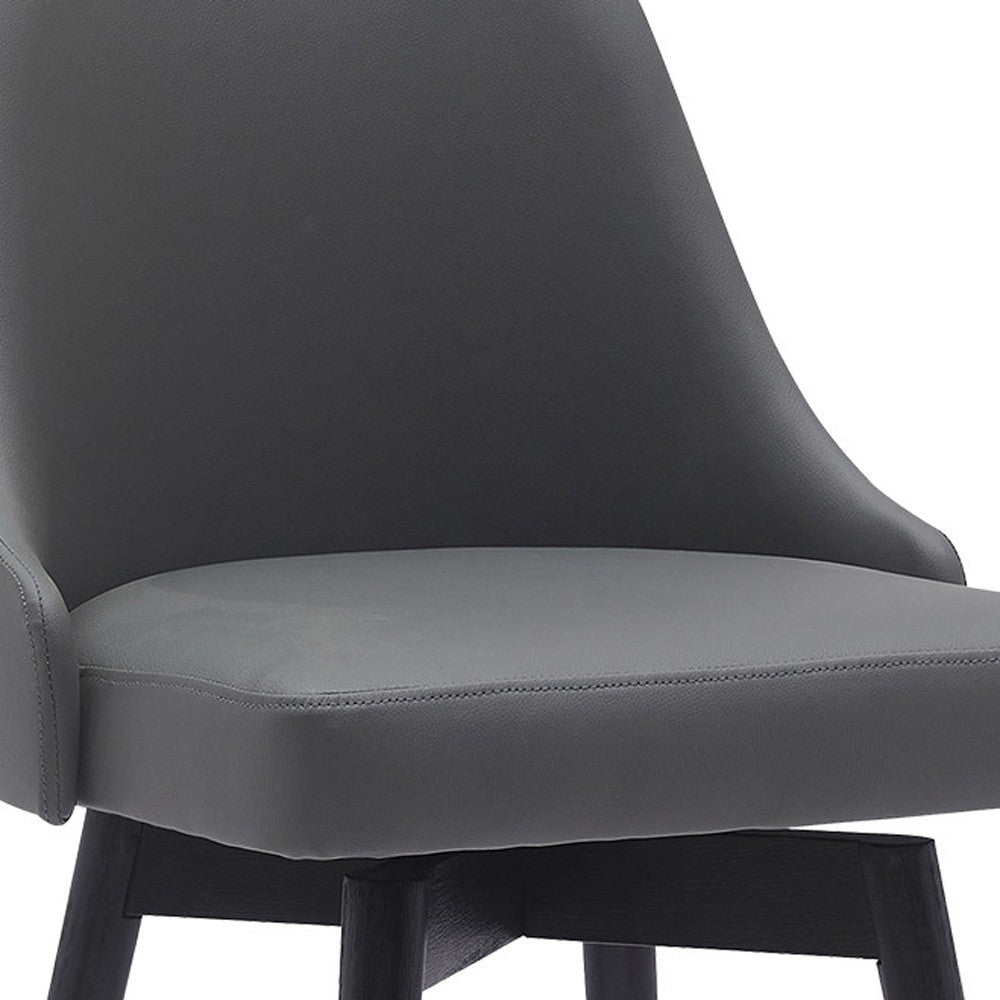 26" Gray And Black Faux Leather And Fabric And Solid Wood Counter Height Swivel Bar Chair