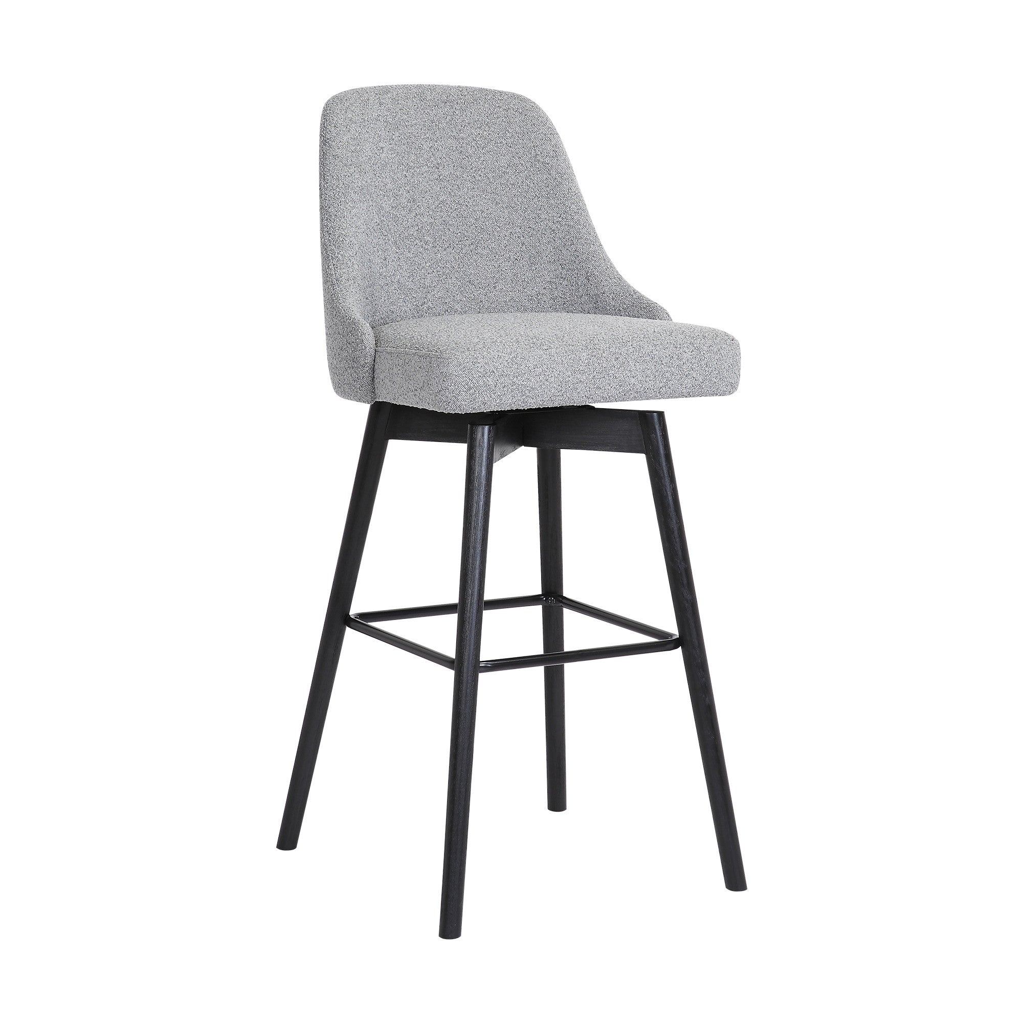 26" Light Gray And Black Fabric And Solid Wood Counter Height Swivel Bar Chair