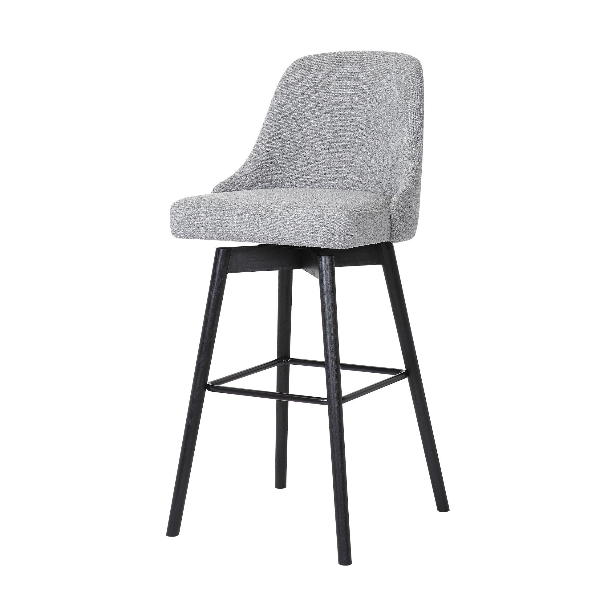 26" Light Gray And Black Fabric And Solid Wood Counter Height Swivel Bar Chair