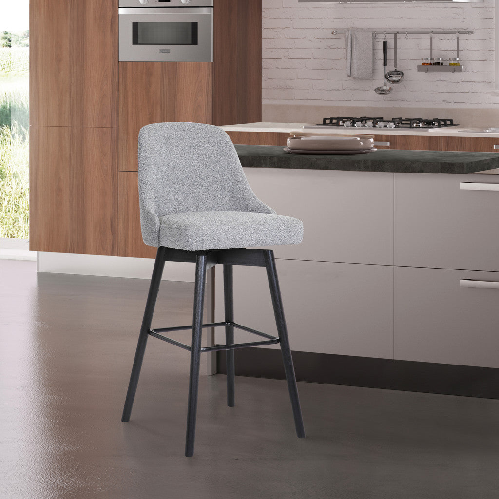 26" Light Gray And Black Fabric And Solid Wood Counter Height Swivel Bar Chair