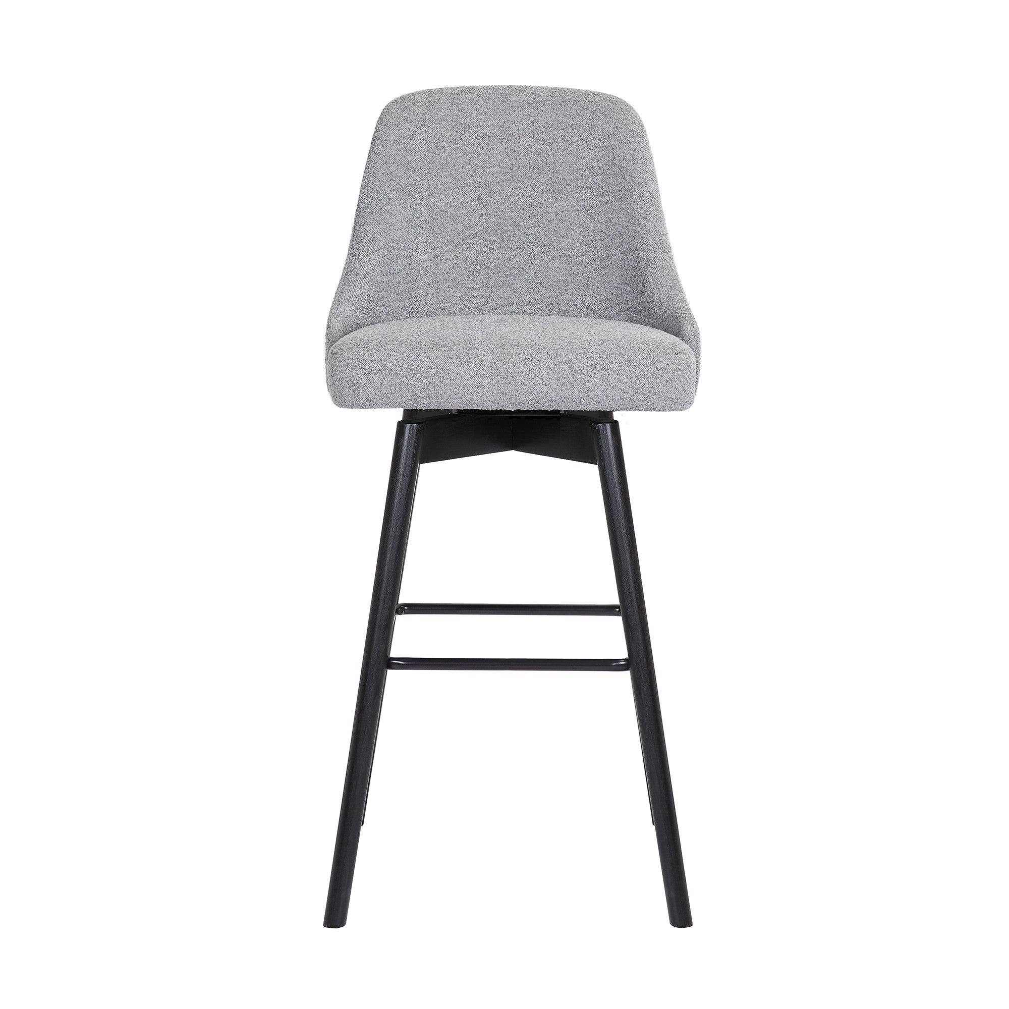 26" Light Gray And Black Fabric And Solid Wood Counter Height Swivel Bar Chair