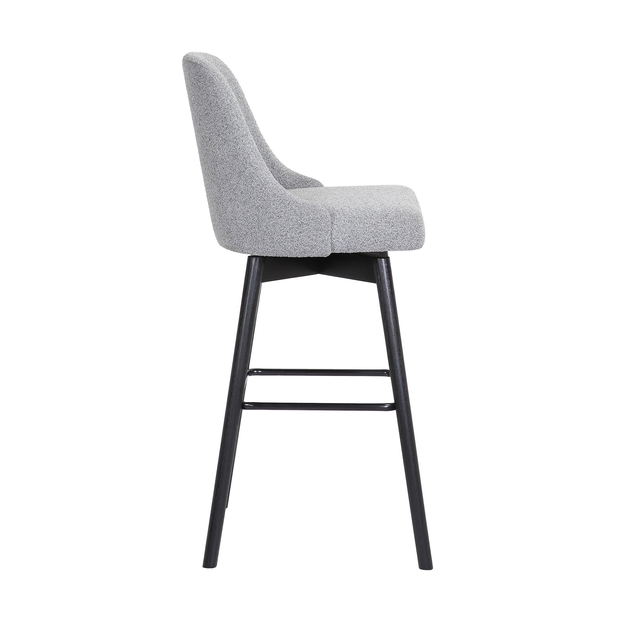 26" Light Gray And Black Fabric And Solid Wood Counter Height Swivel Bar Chair