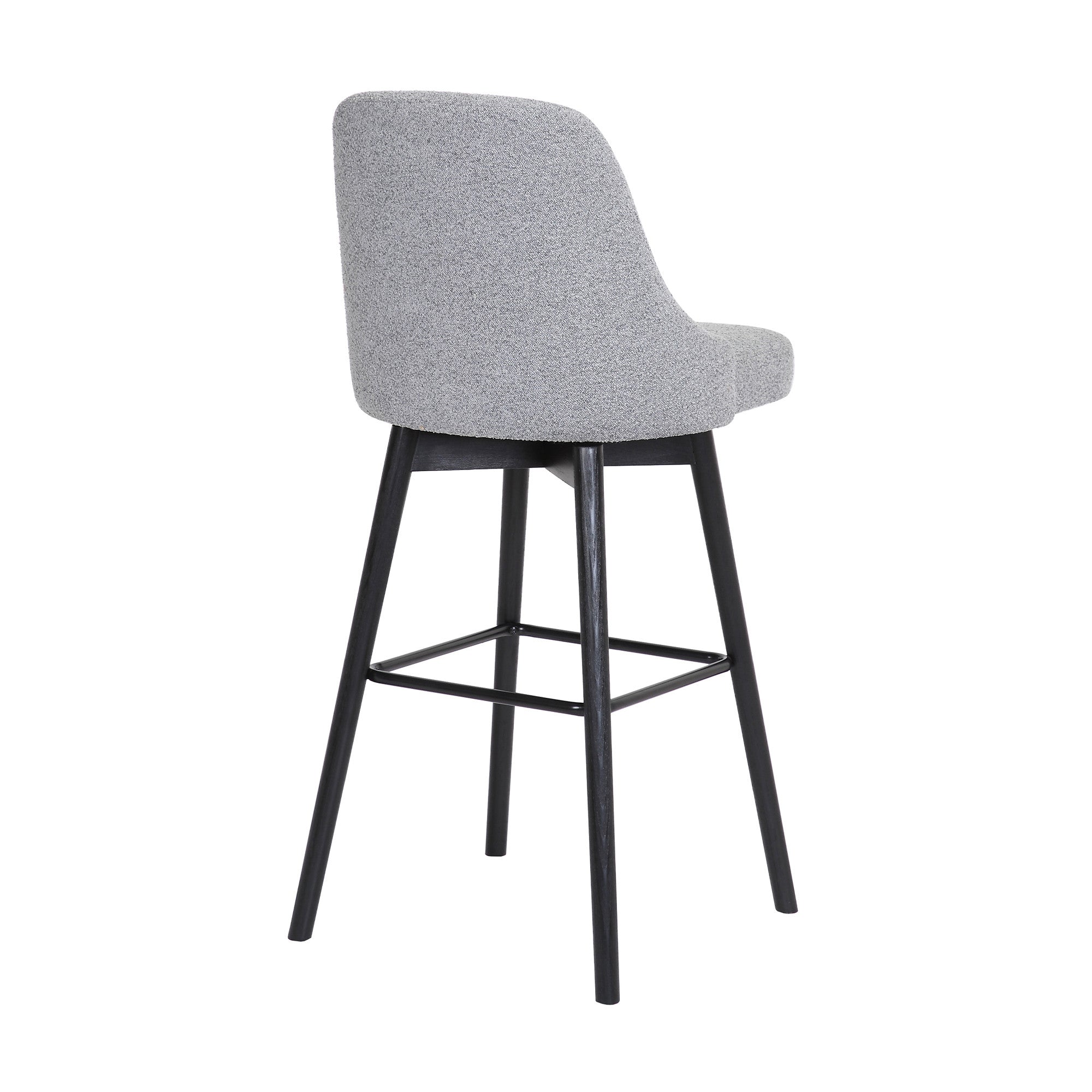 26" Light Gray And Black Fabric And Solid Wood Counter Height Swivel Bar Chair