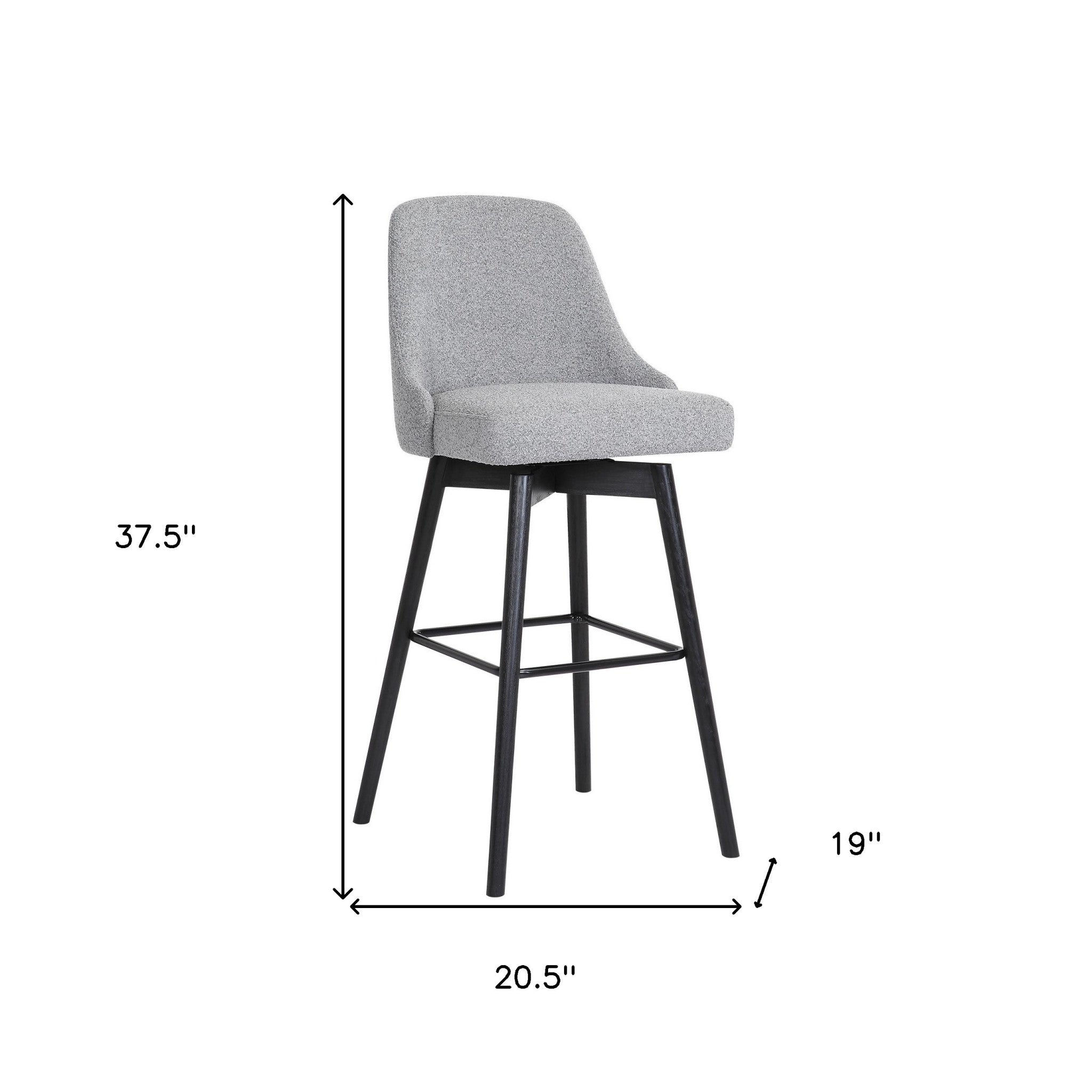 26" Light Gray And Black Fabric And Solid Wood Counter Height Swivel Bar Chair