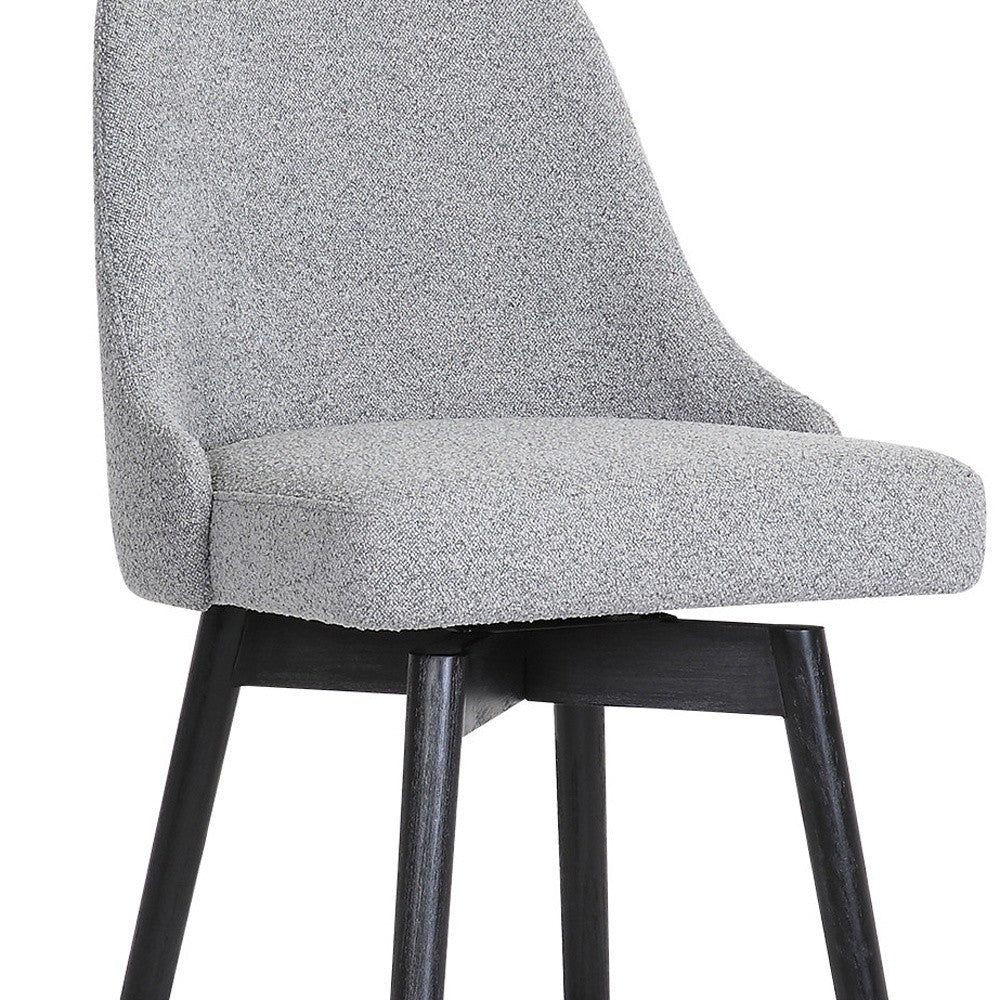 26" Light Gray And Black Fabric And Solid Wood Counter Height Swivel Bar Chair