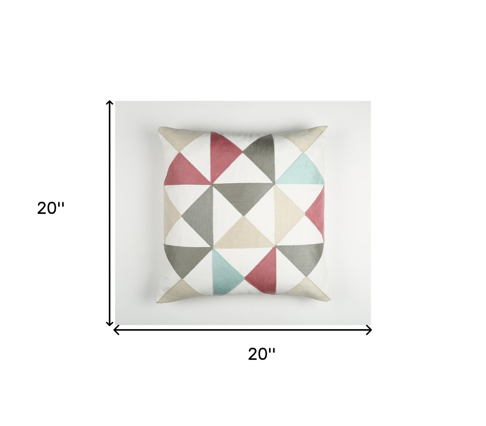 20" White Gray and Red Handmade Geometric Indoor Outdoor Throw Pillow Cover With Texture